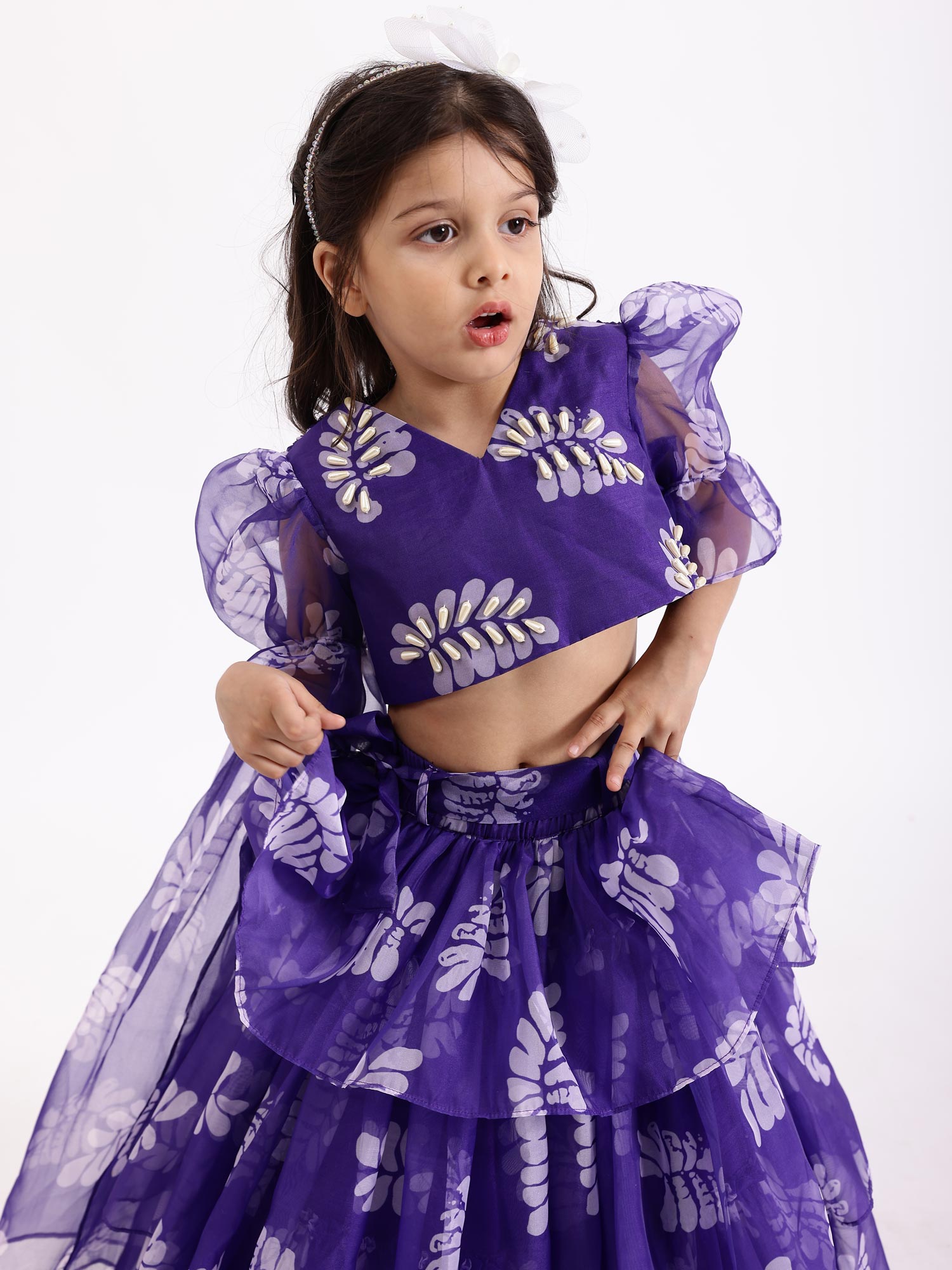 JANYAS CLOSET Purple Printed Lehnga Skirt with Top Blouse
