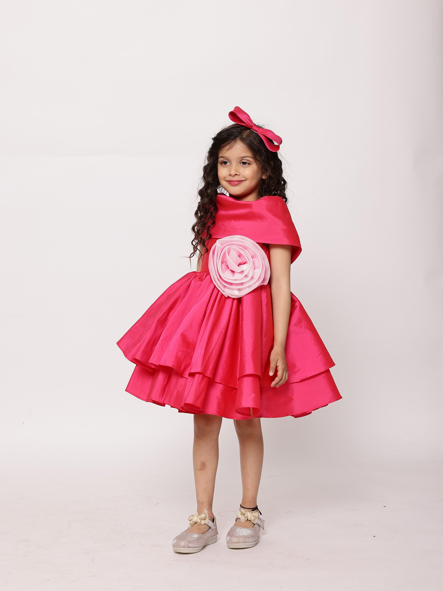 JANYAS CLOSET Princess Fuchsia Pink Shawl Collar Dress