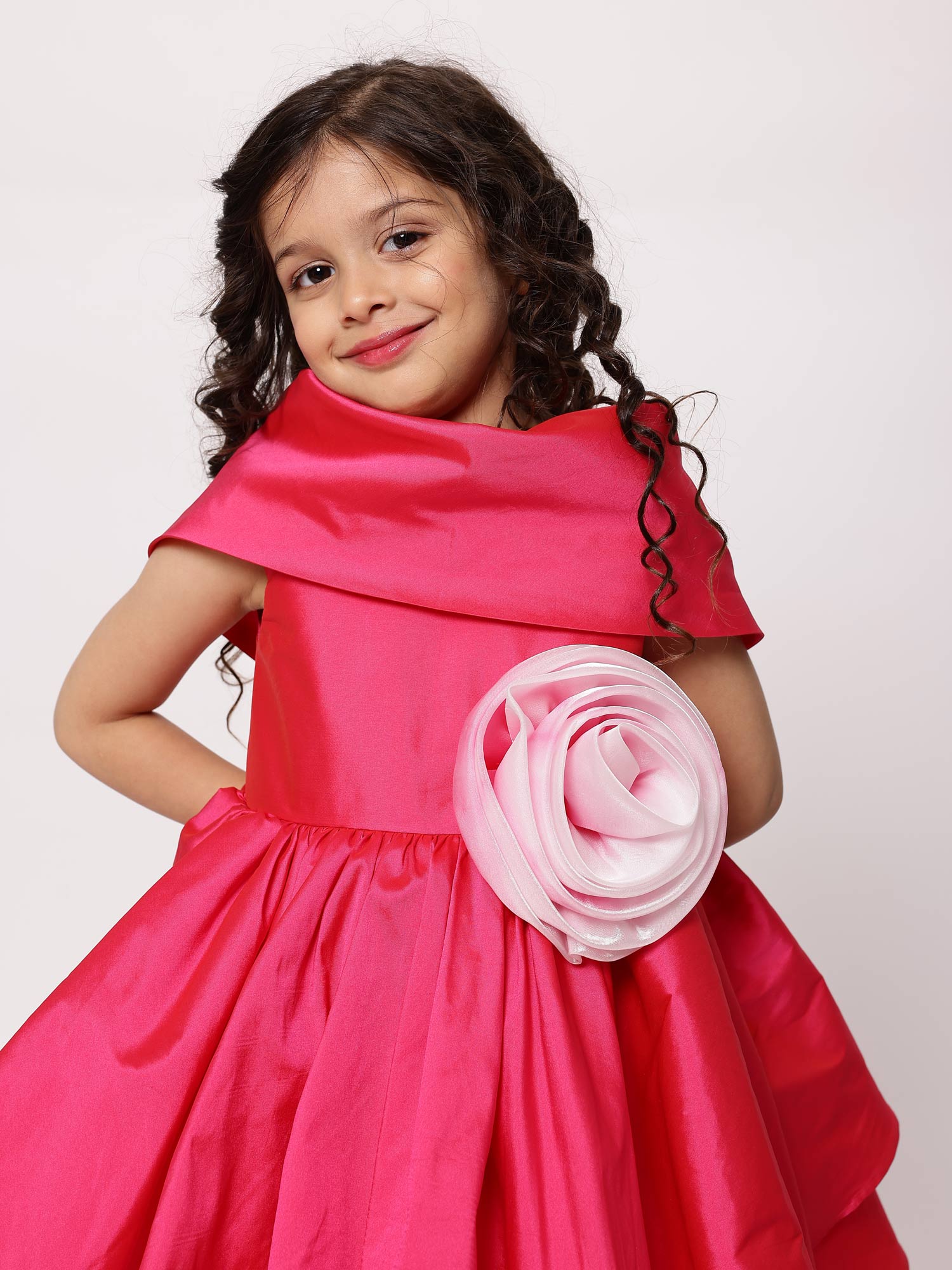 JANYAS CLOSET Princess Fuchsia Pink Shawl Collar Dress