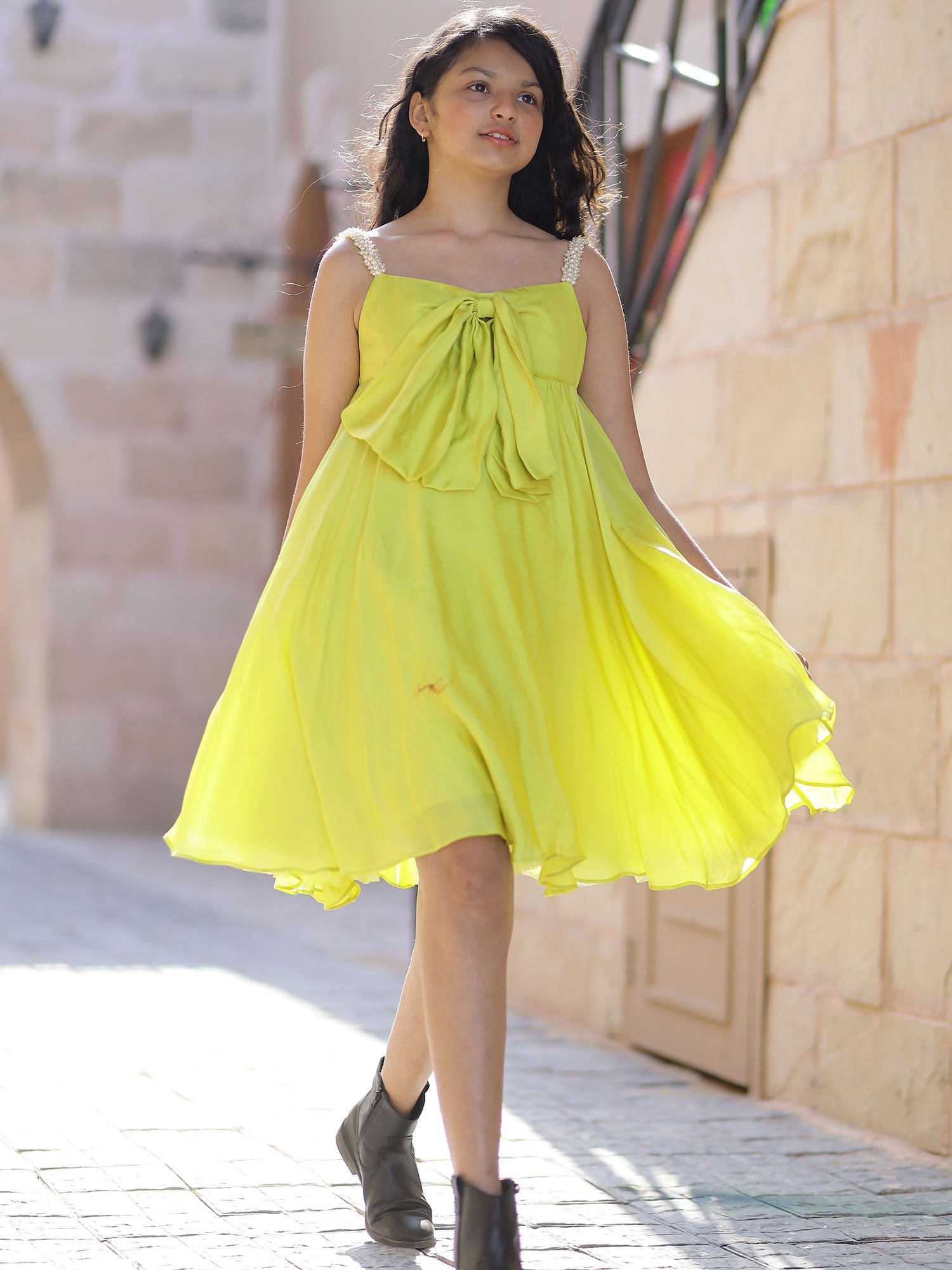 Sample Beaded Lime Party Dress In Organza