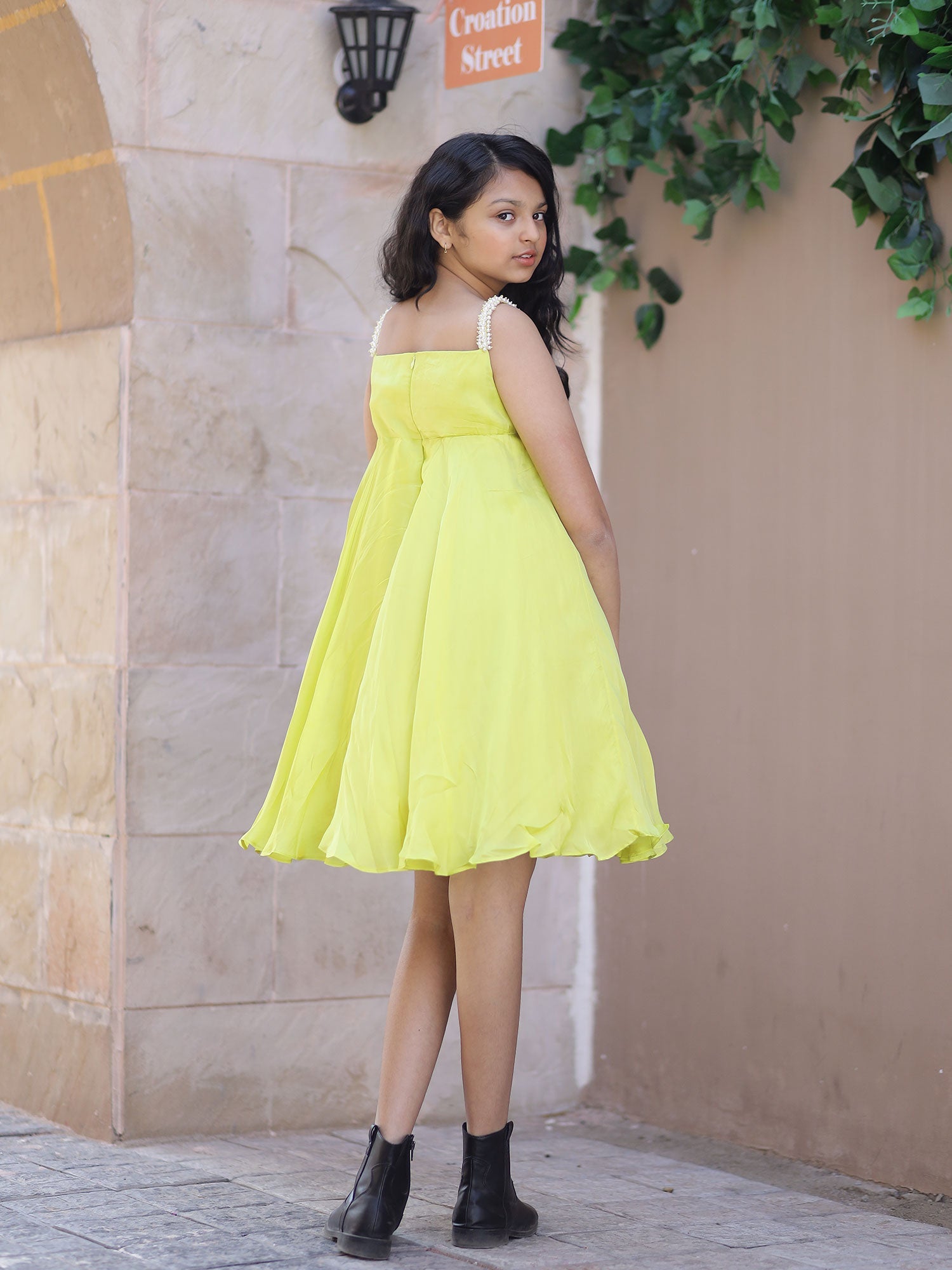 Sample Beaded Lime Party Dress In Organza