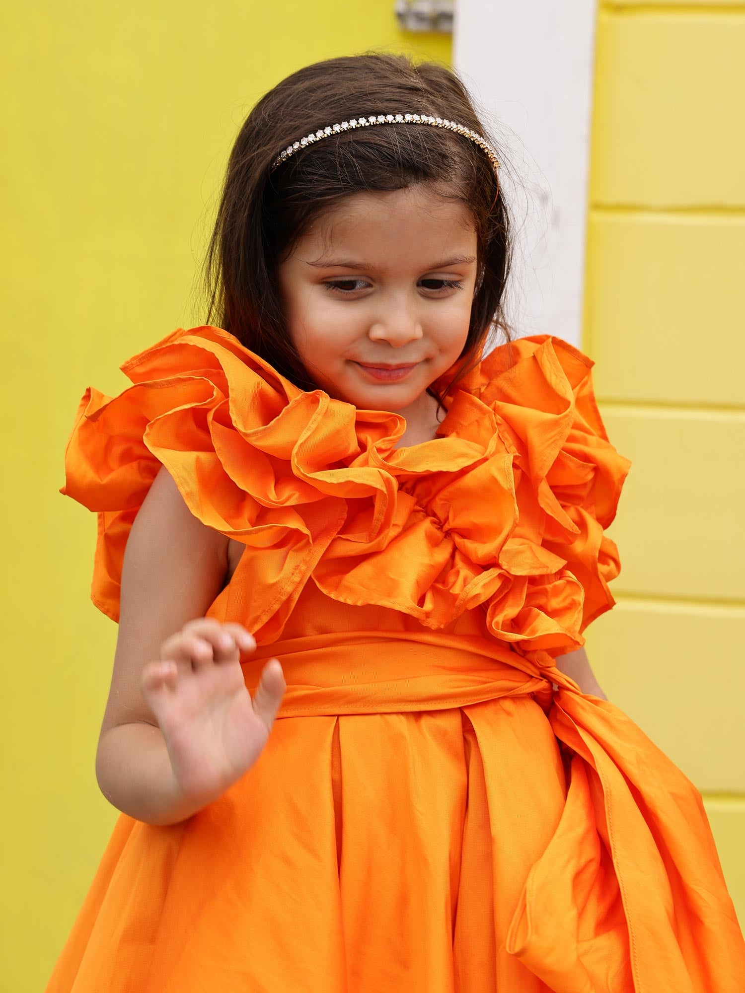 Sample Orange Ruffled Prom Party Girl Dress