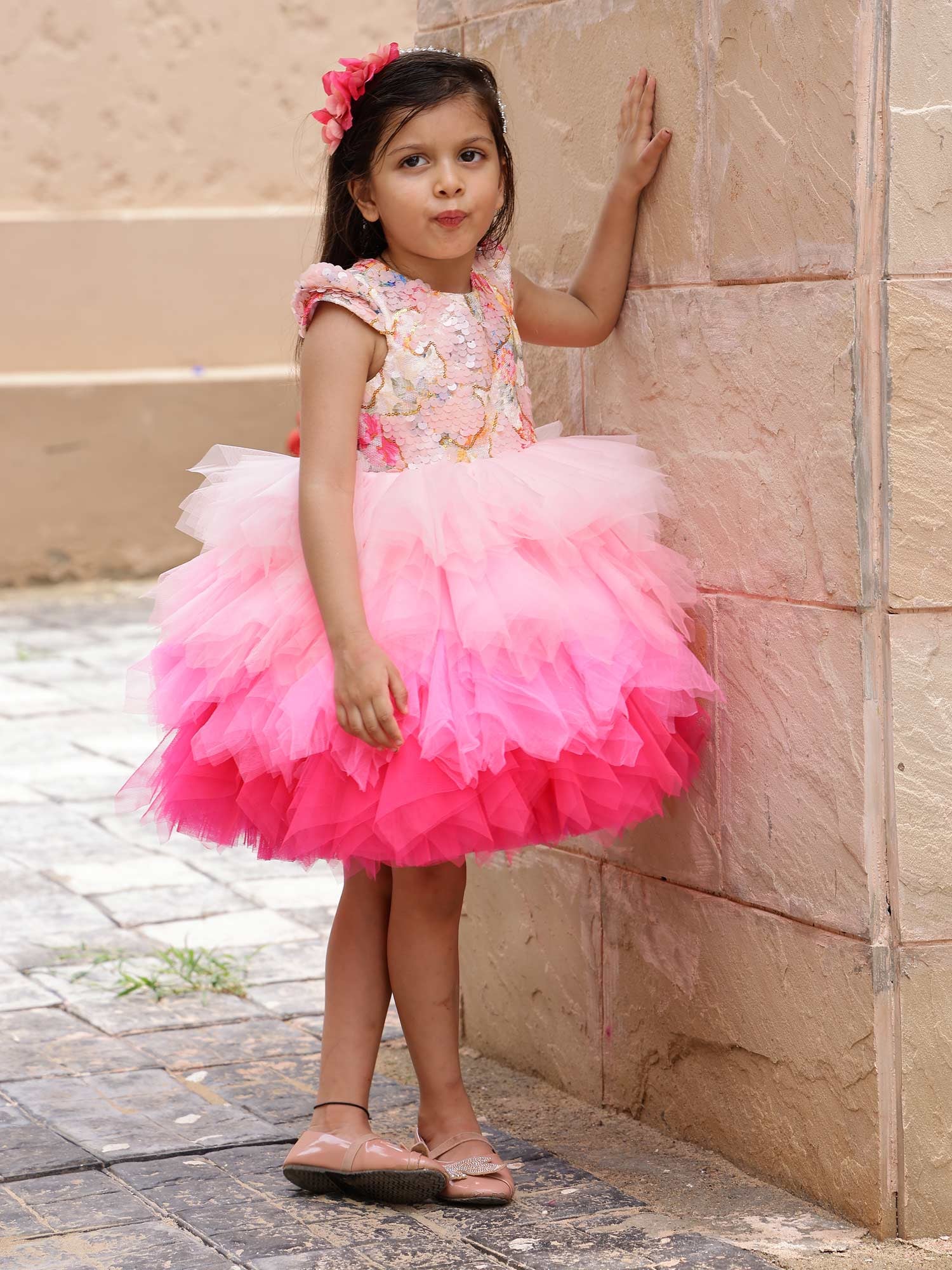 Pink Sequins Stormi Party Dress With Hair Accessory