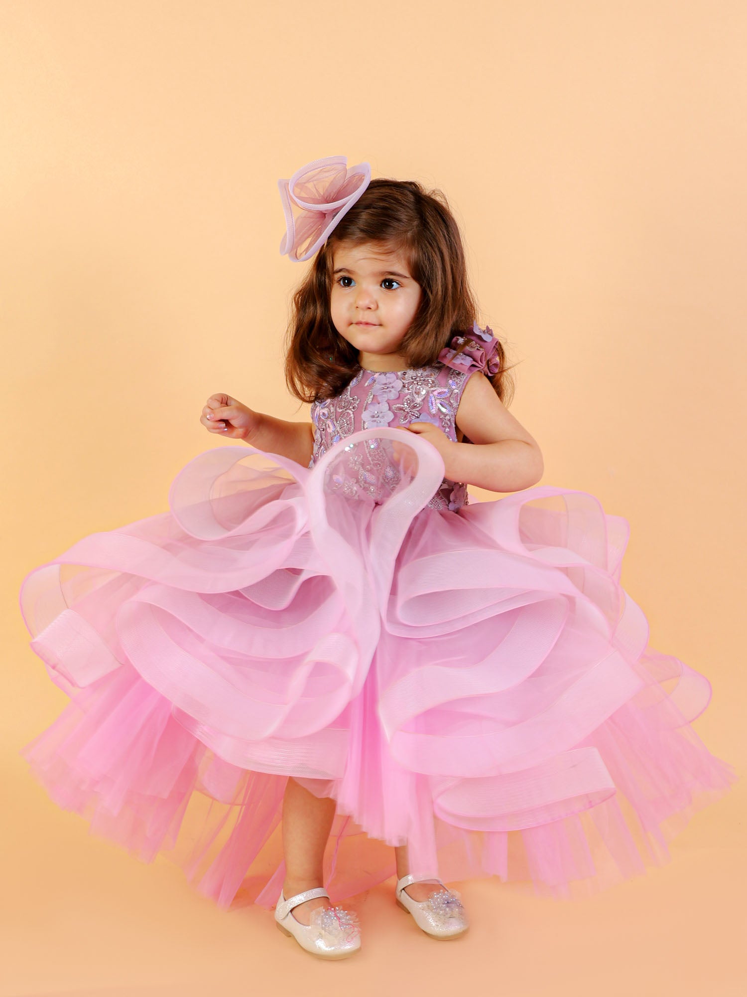 Lisa Embroidered Birthday Party Dress With Hair Accessory