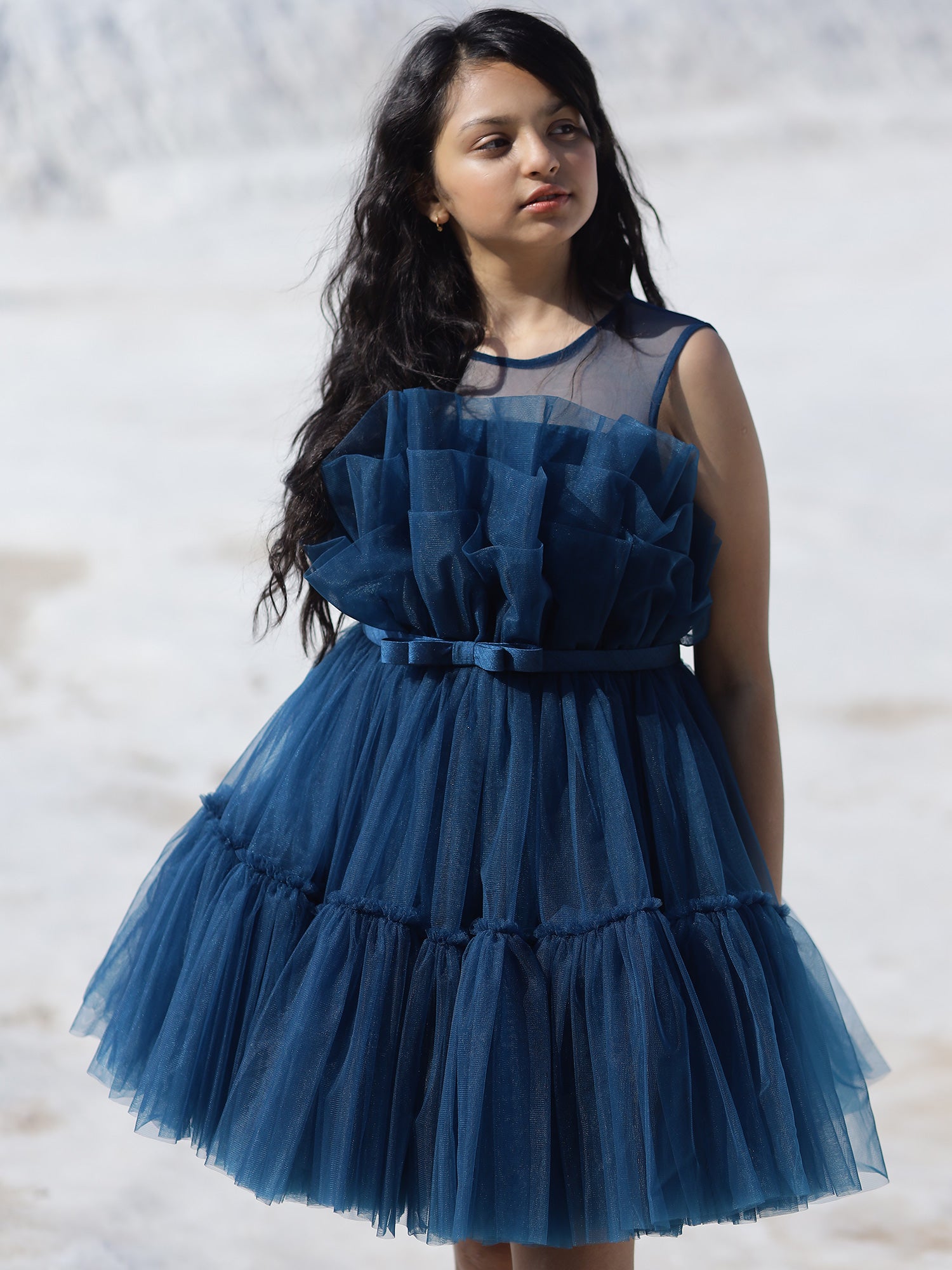 Teens Tiana Teal Blue Dress With Hair Pin *
