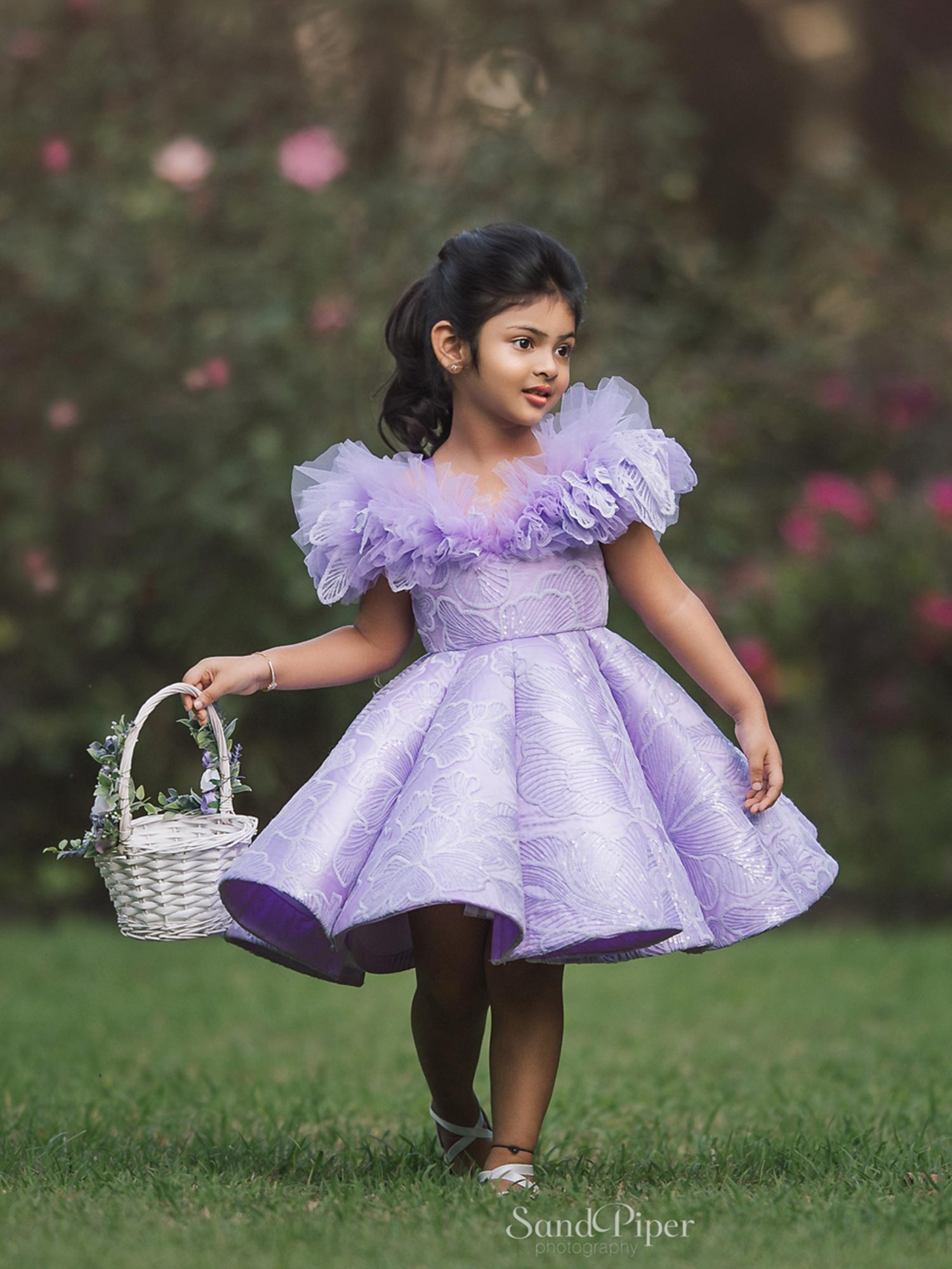 Lavender Embroidered Scollop Birthday Couture Dress With Hair Pin*