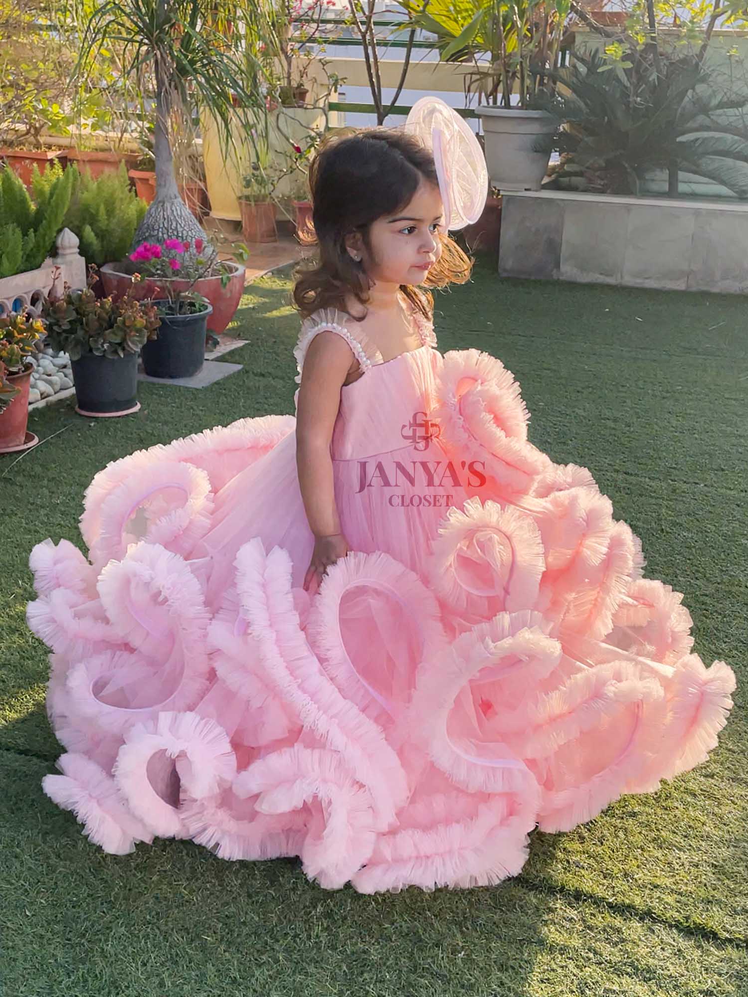 Perfect Frilled Ball Gown With Hair Pin