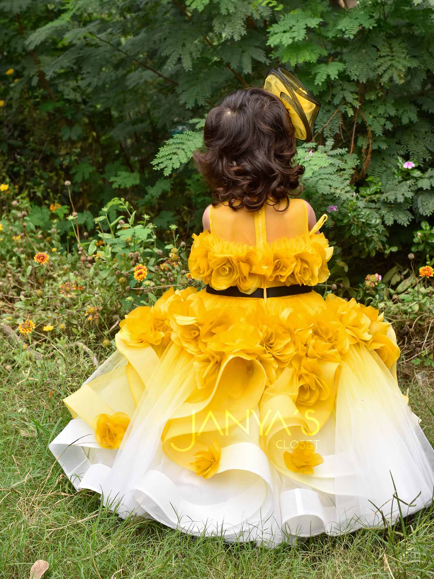 Shaded Yellow Fantasy Gown With Hair Pin
