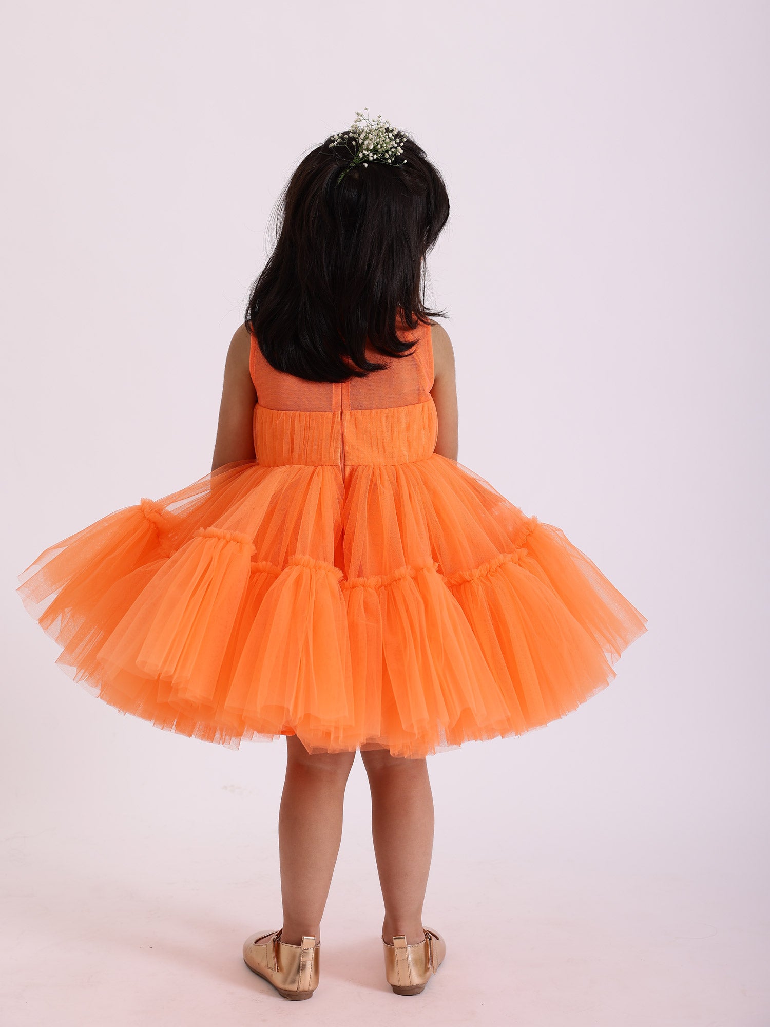 JANYAS CLOSET Embellished Orange Party Flower Girl Dress With Hair Pin*
