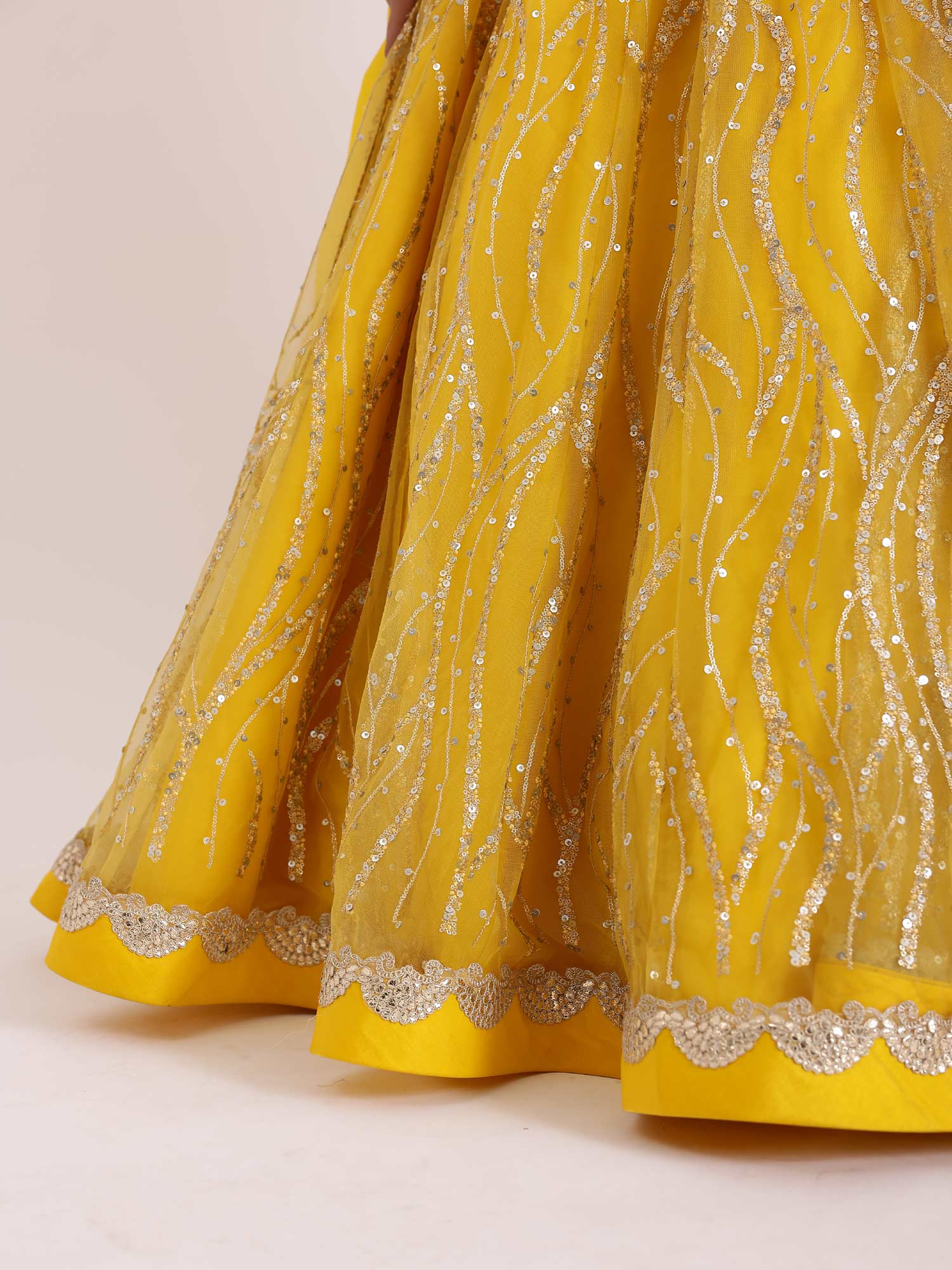 JANYAS CLOSET Embroidered Yellow Sequence Lehnga Skirt With Blouse