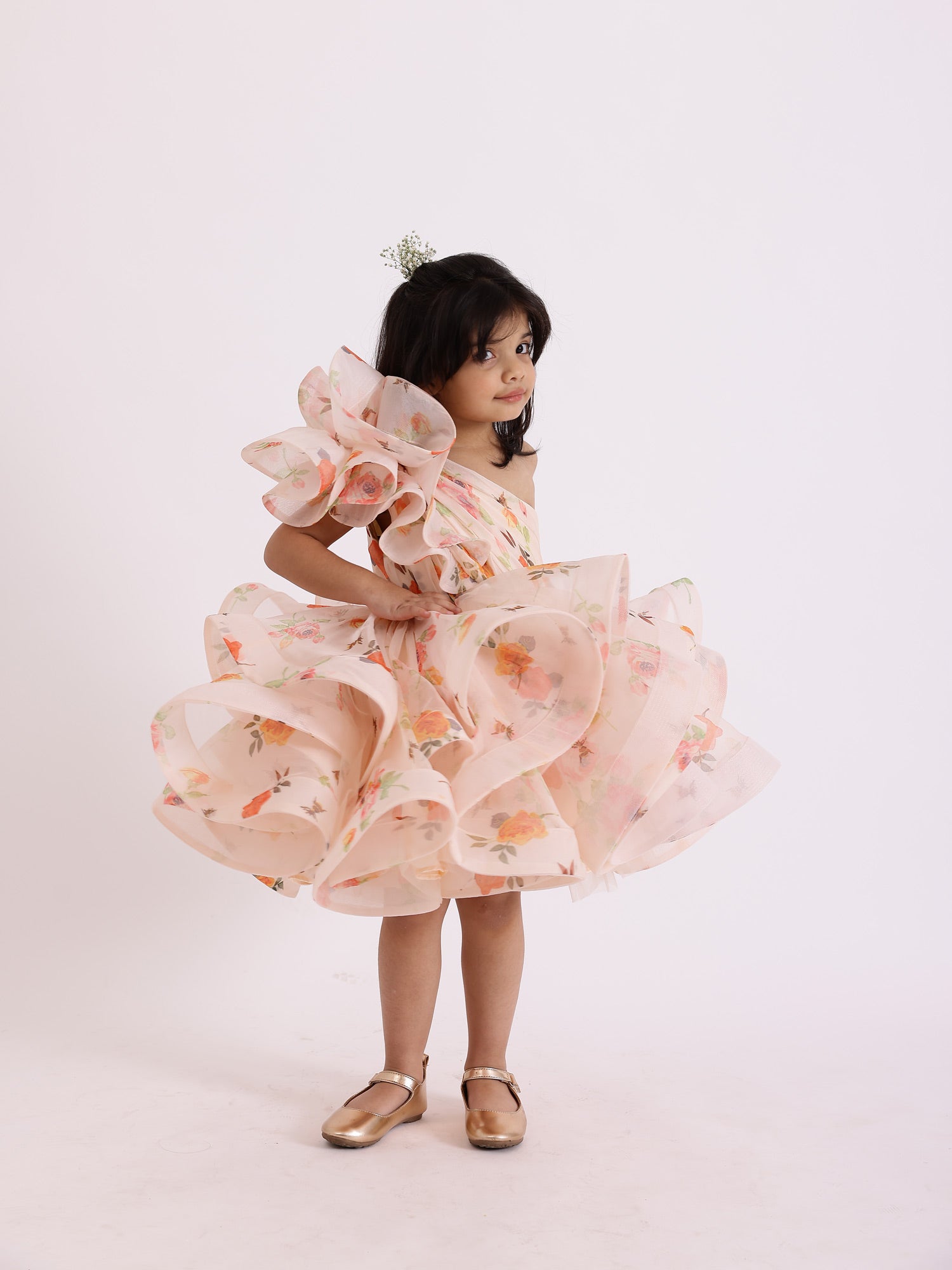 JANYAS CLOSET Dolce Floral Print One Shoulder Drape Dress With Flair