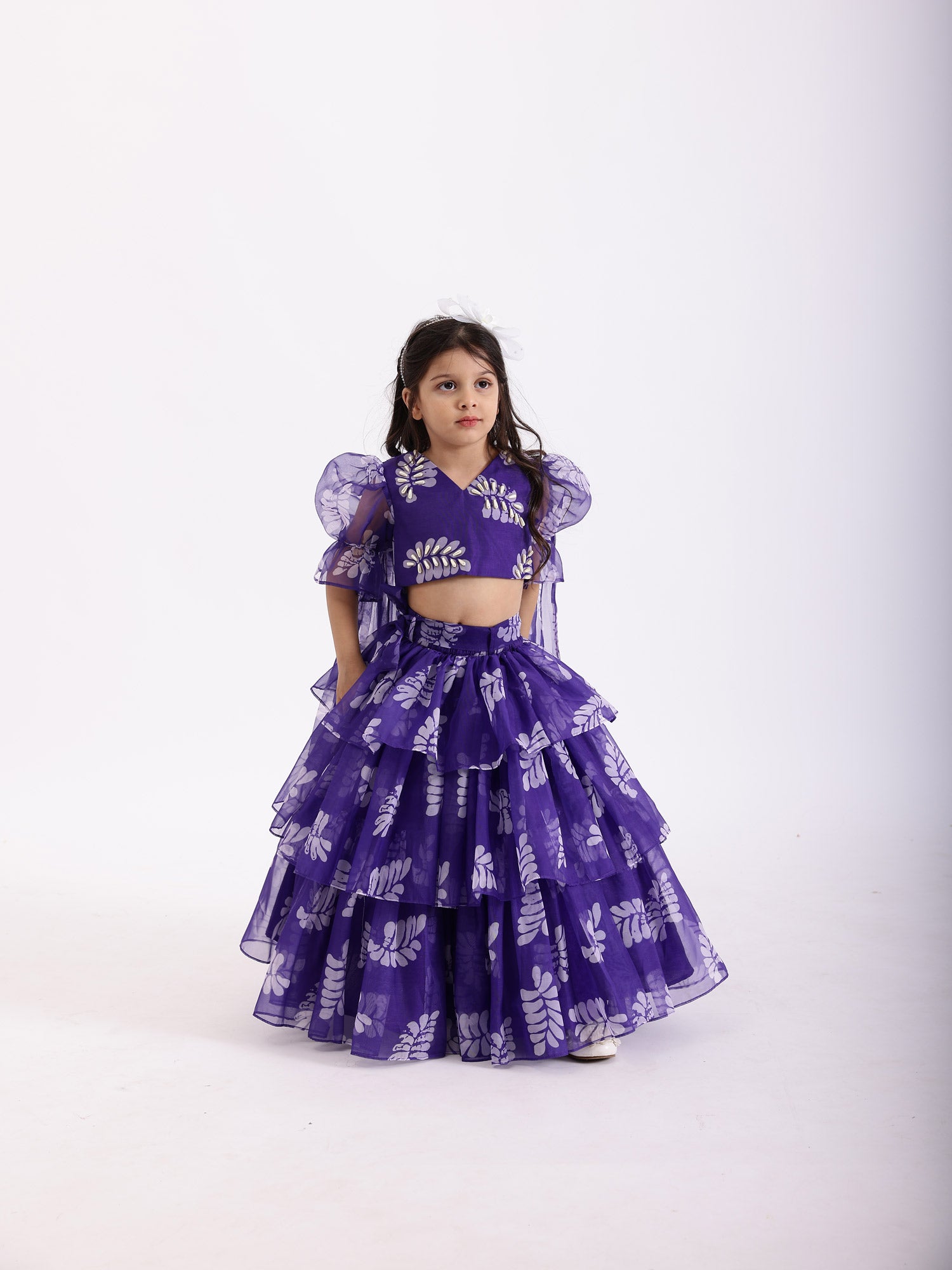 JANYAS CLOSET  Purple Blue Printed Lehnga Skirt with Top Blouse Co- Ord Set
