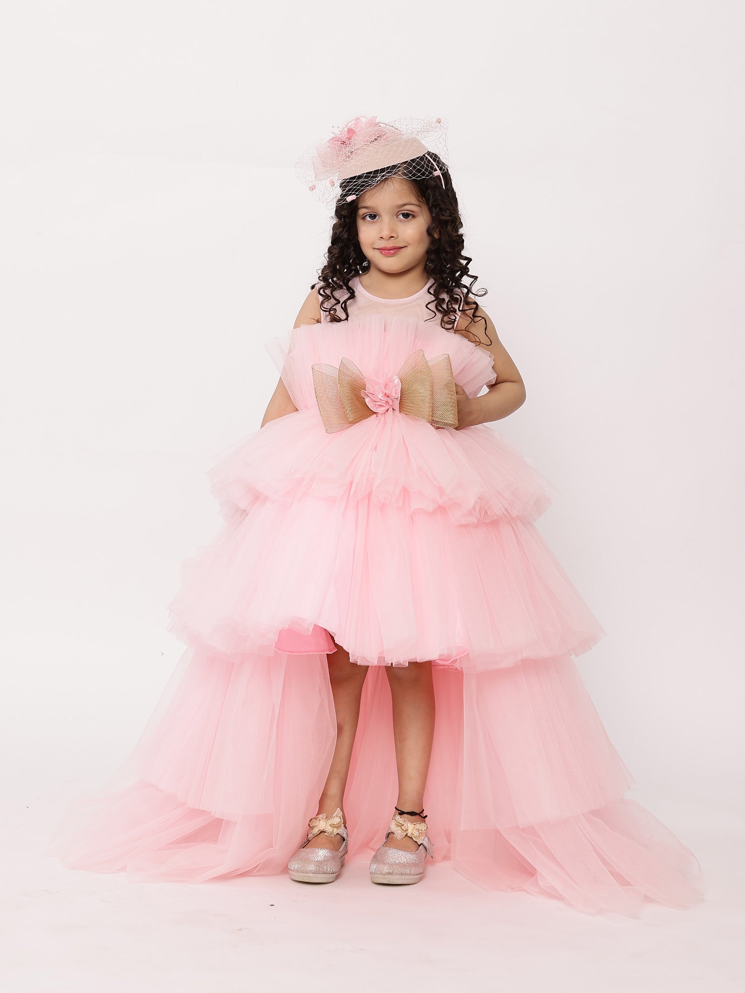 Arha Pink High- Low Gown With Hair Accessory