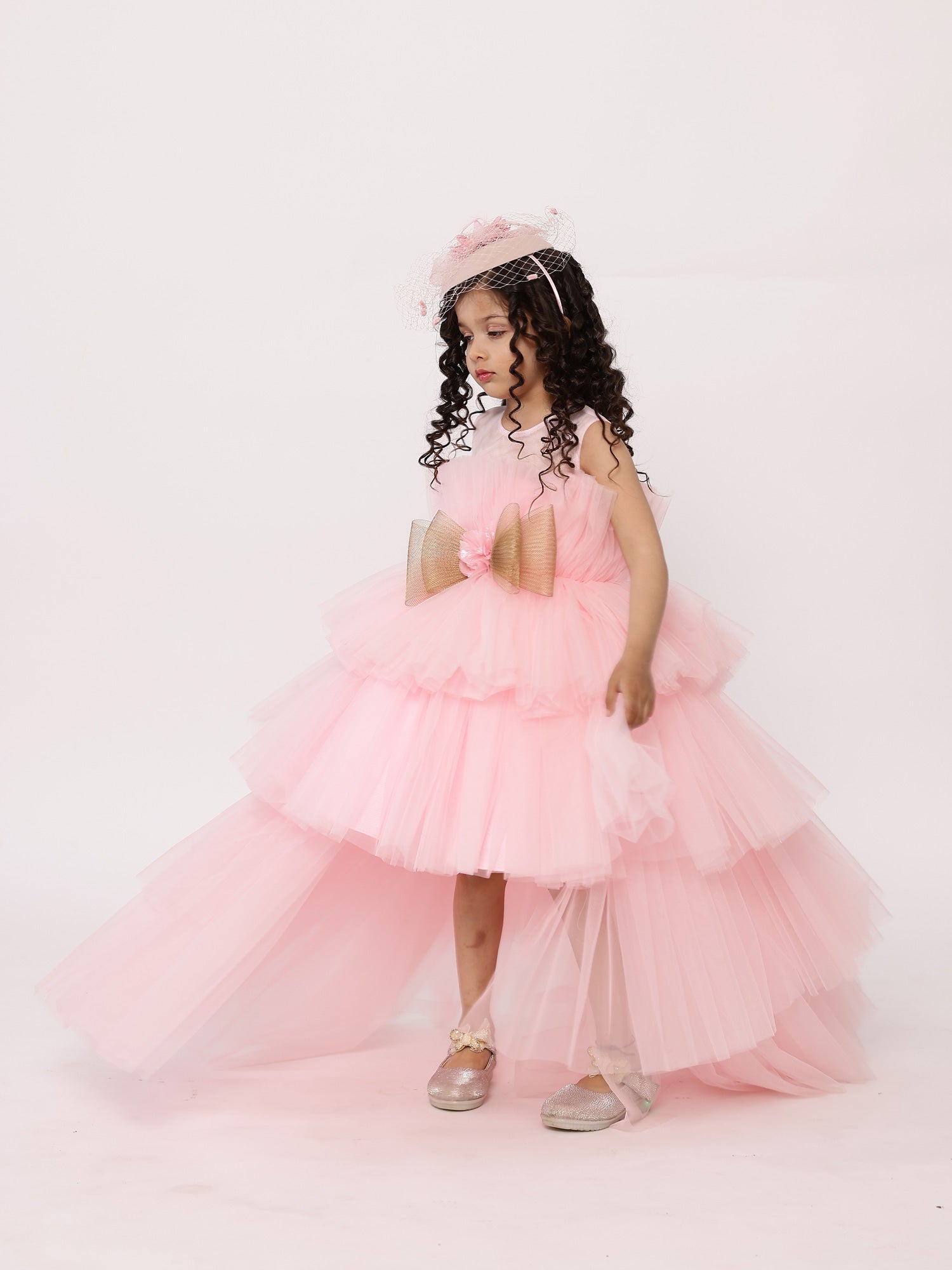 Arha Pink High- Low Gown With Hair Accessory