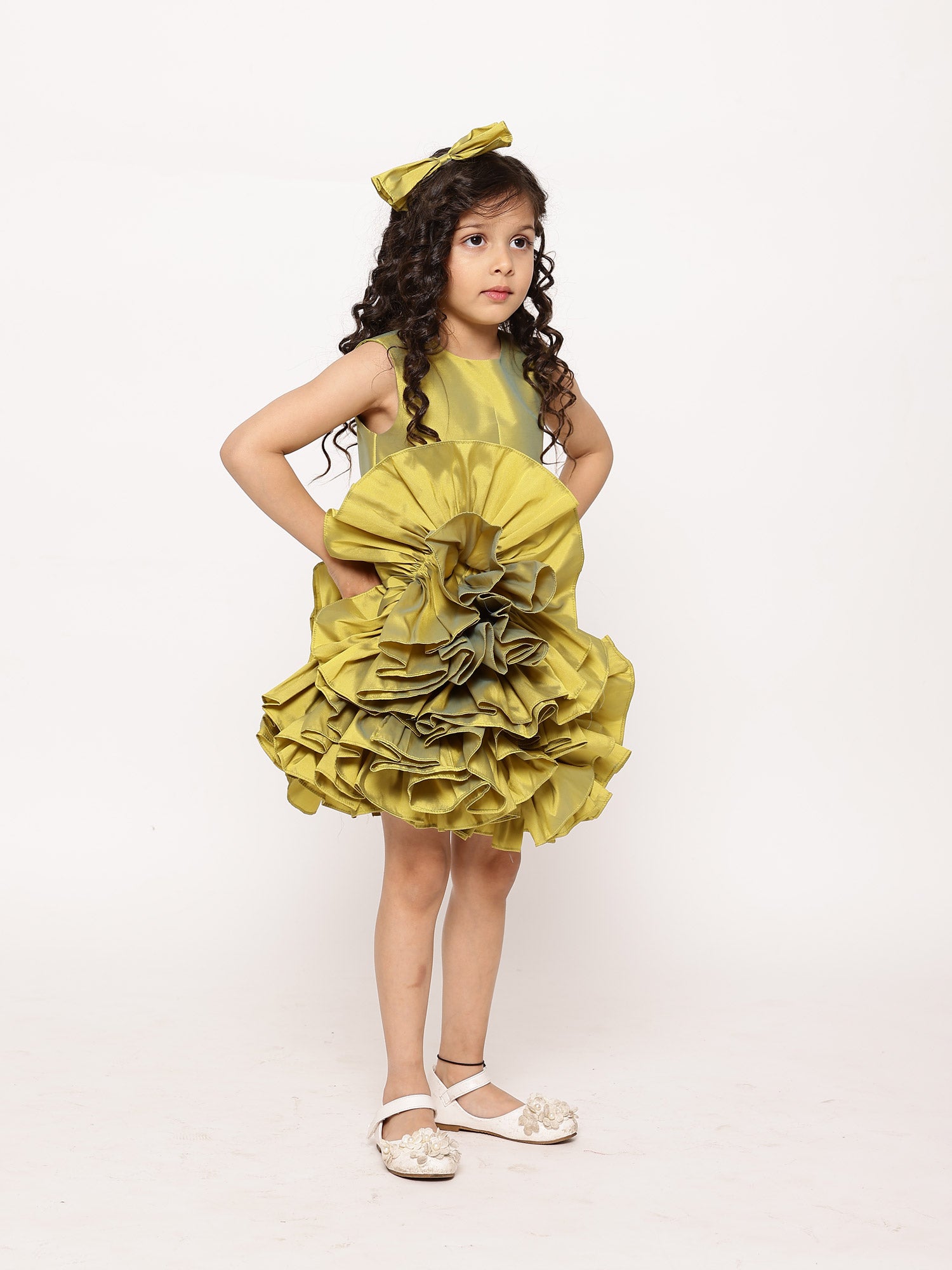JANYAS CLOSET Green Ruffled Tafetta Dream Dress *