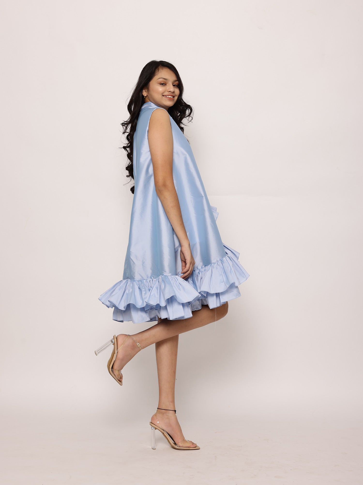 JANYAS CLOSET Blue Elegant Azure Ruffle Dress