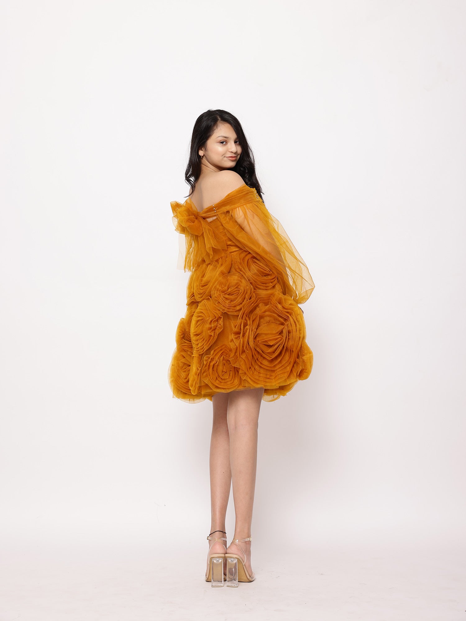 Janyas Closet Teens Orange Floral Texture Cocktail Dress