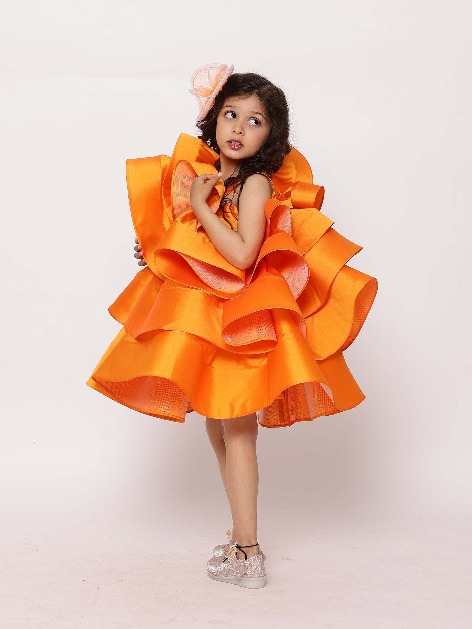 Orange One Shoulder Ruffled Dress