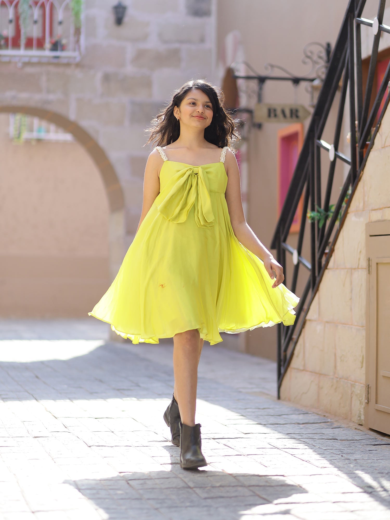 Janyas Closet Beaded Lime Party Dress In Organza