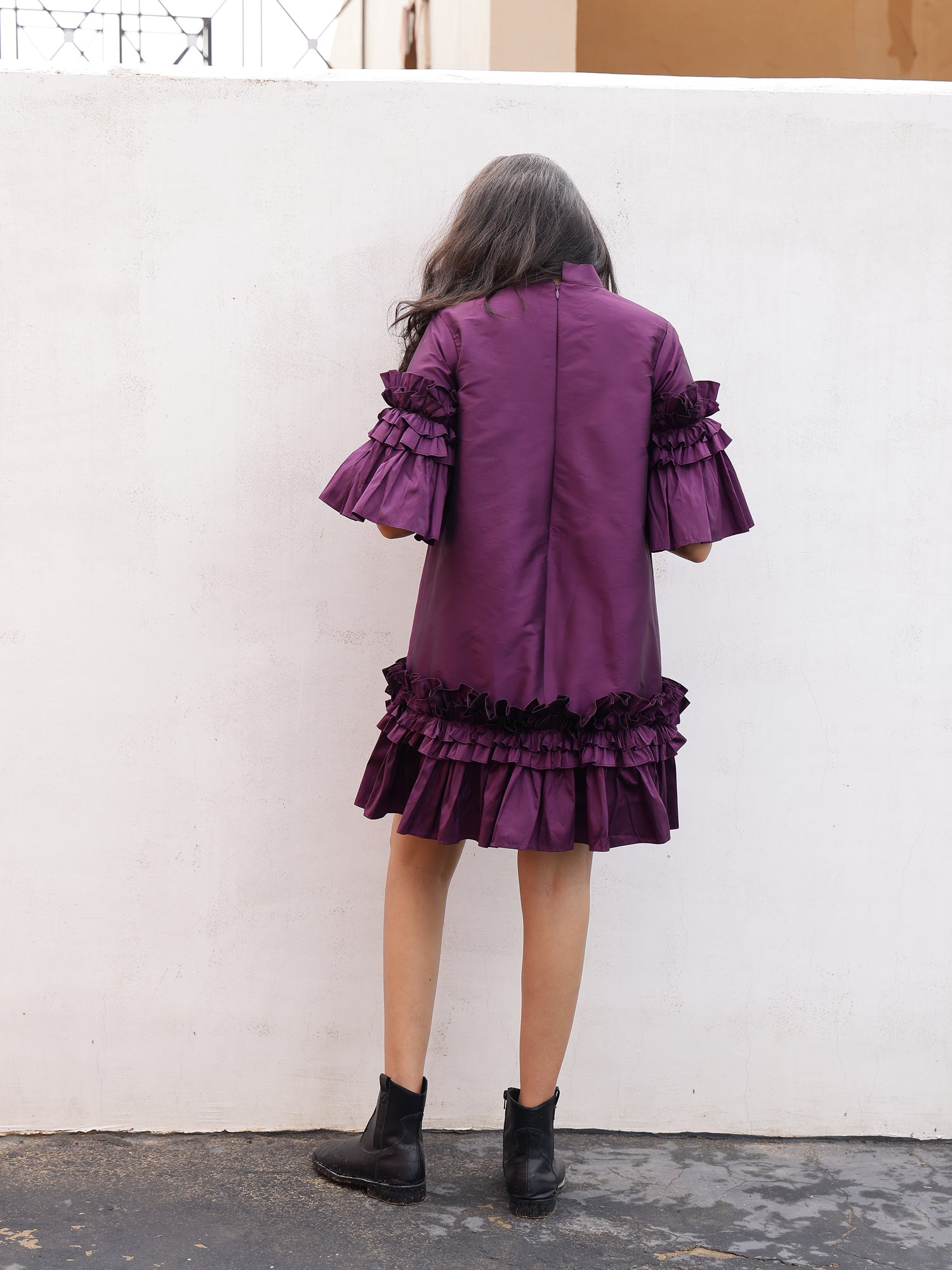 Janyas Closet Teen Purple Ruffle Dress with Bow Tie Collar