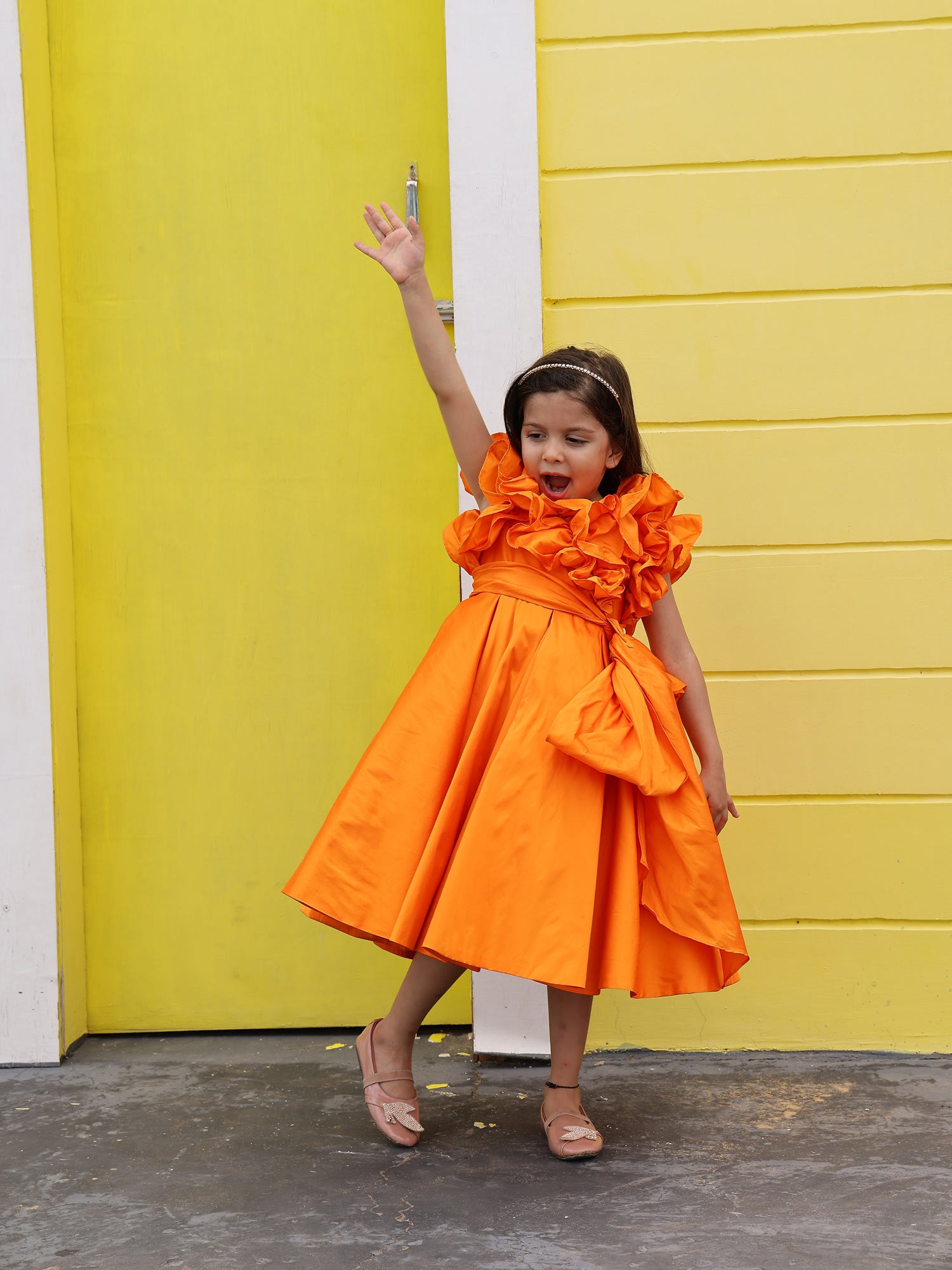 Orange Ruffled Prom Party Girl Dress
