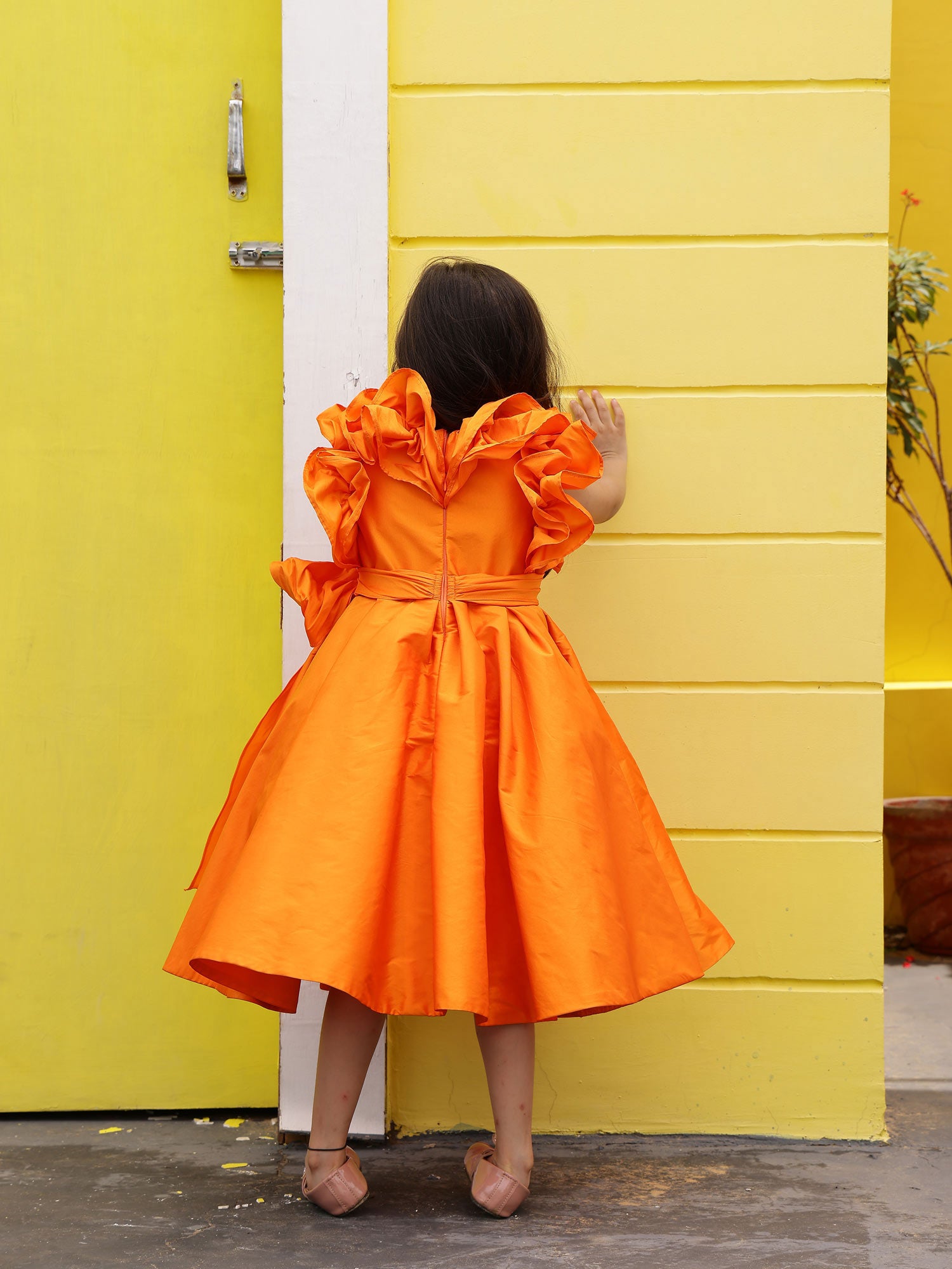 Orange Ruffled Prom Party Girl Dress
