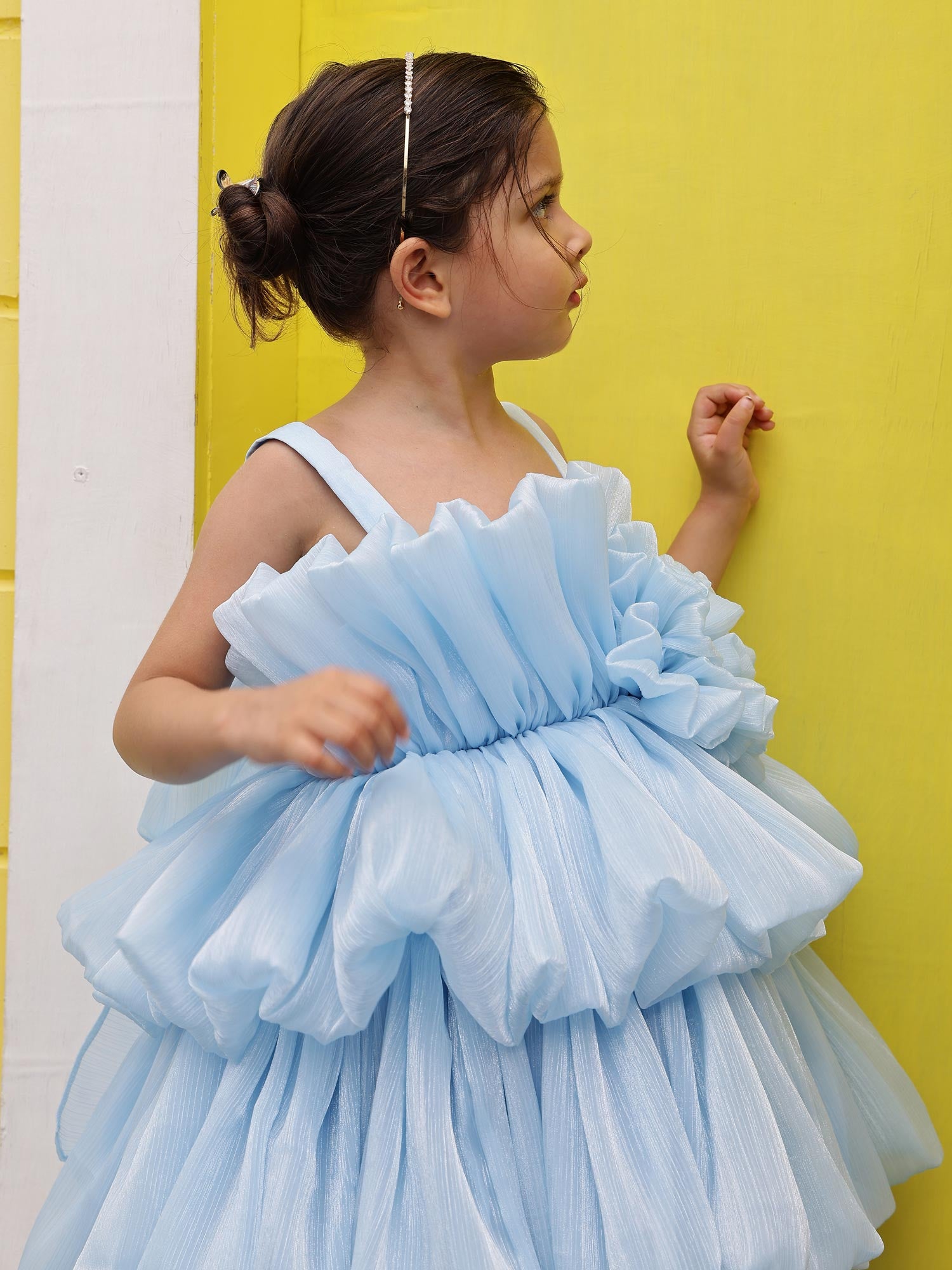 Pre-order: Ice Blue Princess Tiered Dress with Hair Accessory