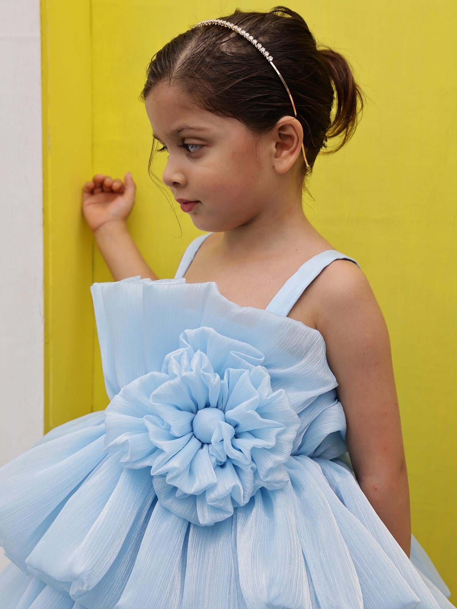 Ice Blue Princess Tiered Dress with Hair Accessory