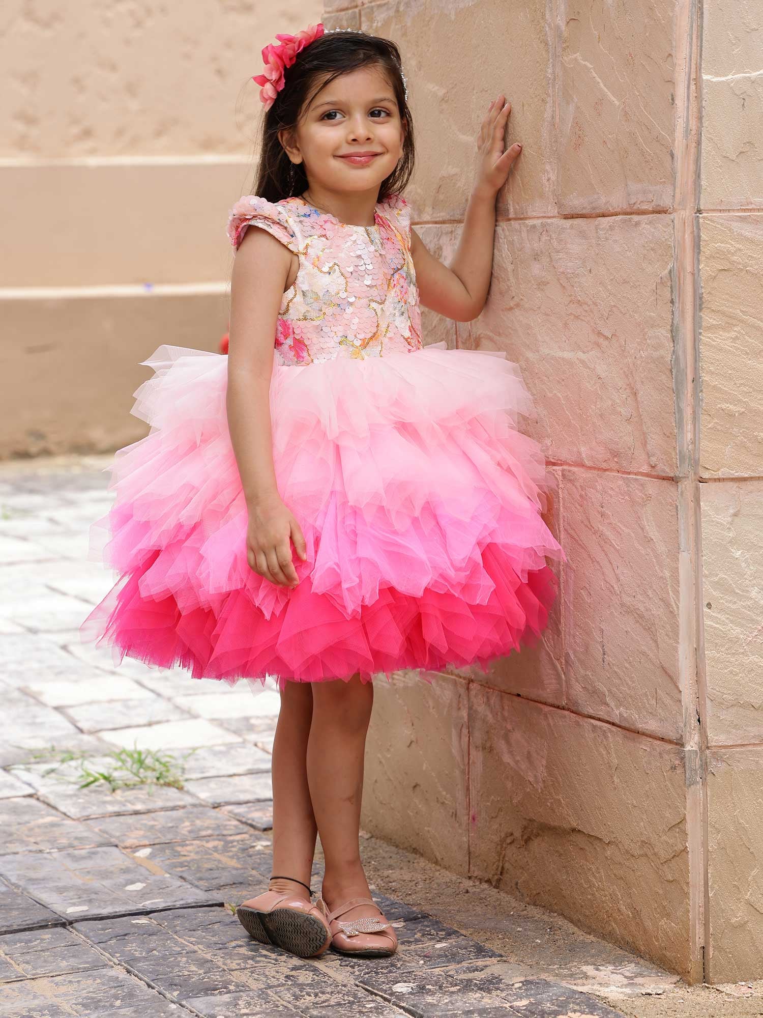 Pre-Order: Pink Sequins Stormi Party Dress With Hair Accessory