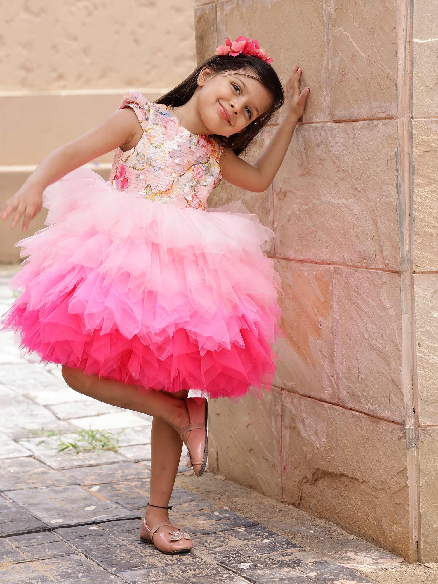 Pink Sequins Stormi Party Dress With Hair Accessory