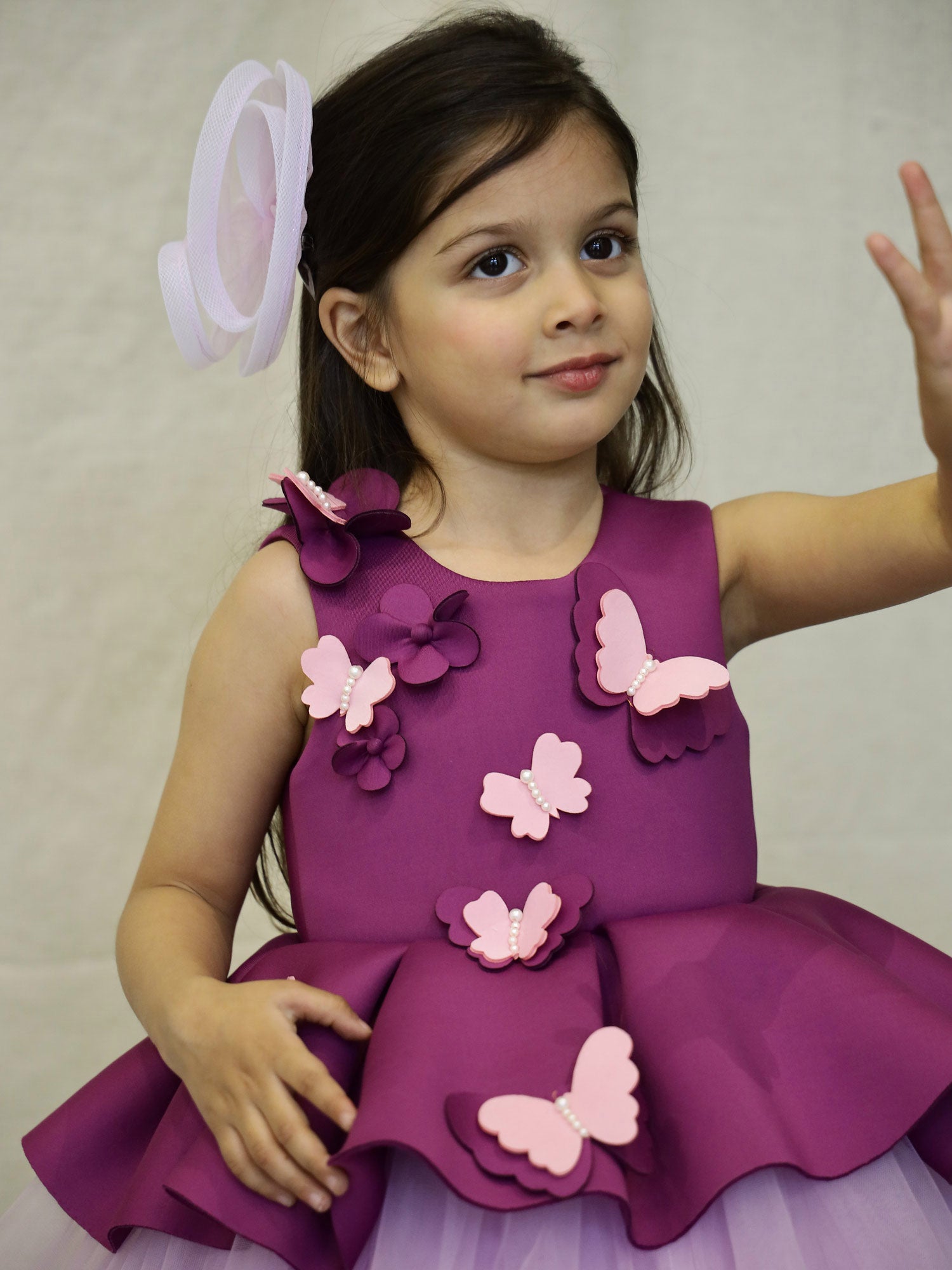 Pre-Order: Butterfly Party Wear Peplum Dress With Hair Accessory