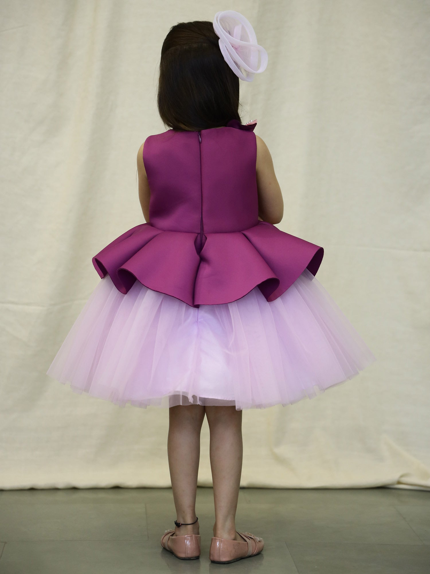 Pre-Order: Butterfly Party Wear Peplum Dress With Hair Accessory