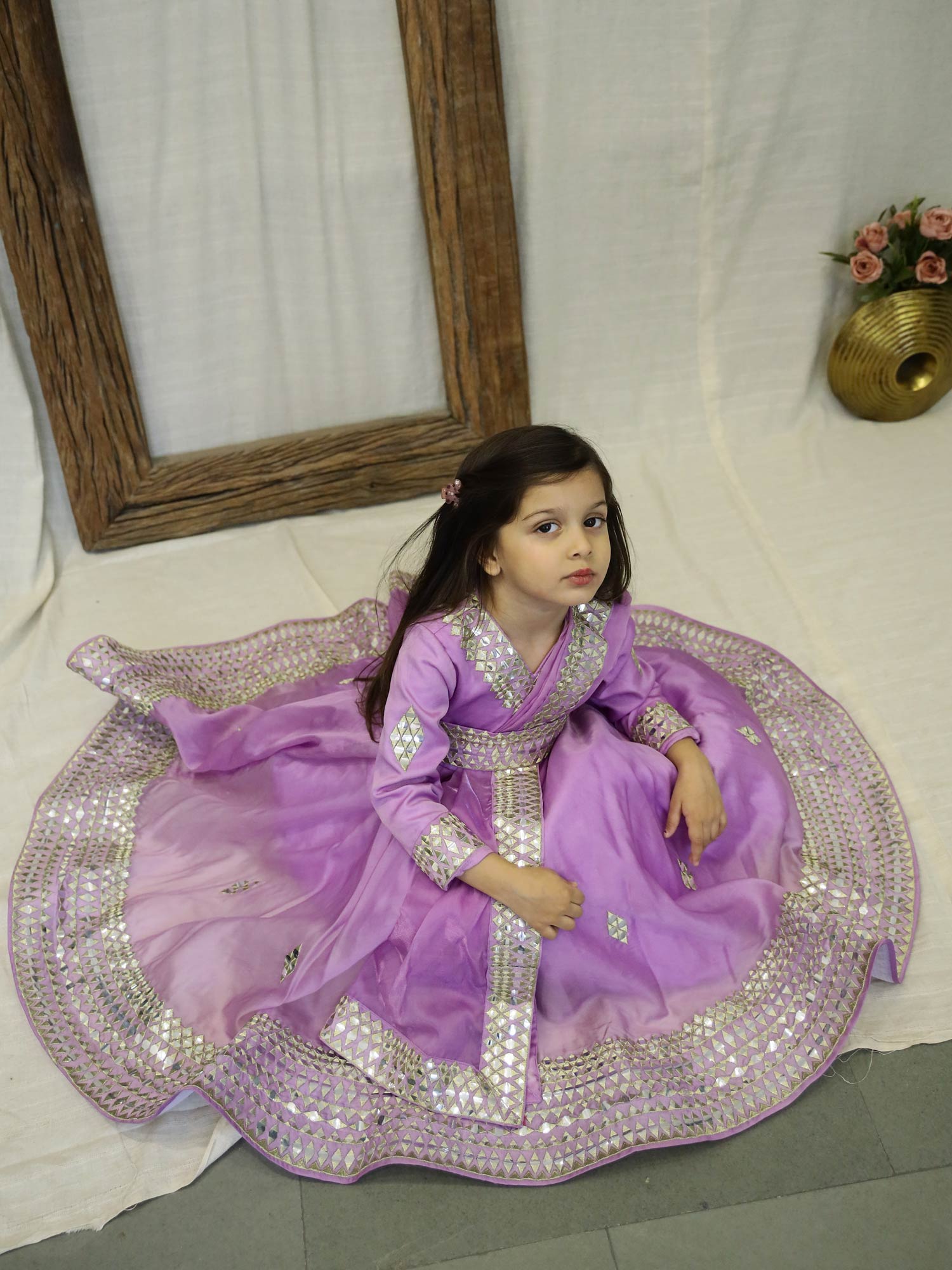 Janyas Closet Purple Light Mirror Work Anarkali with Dupatta