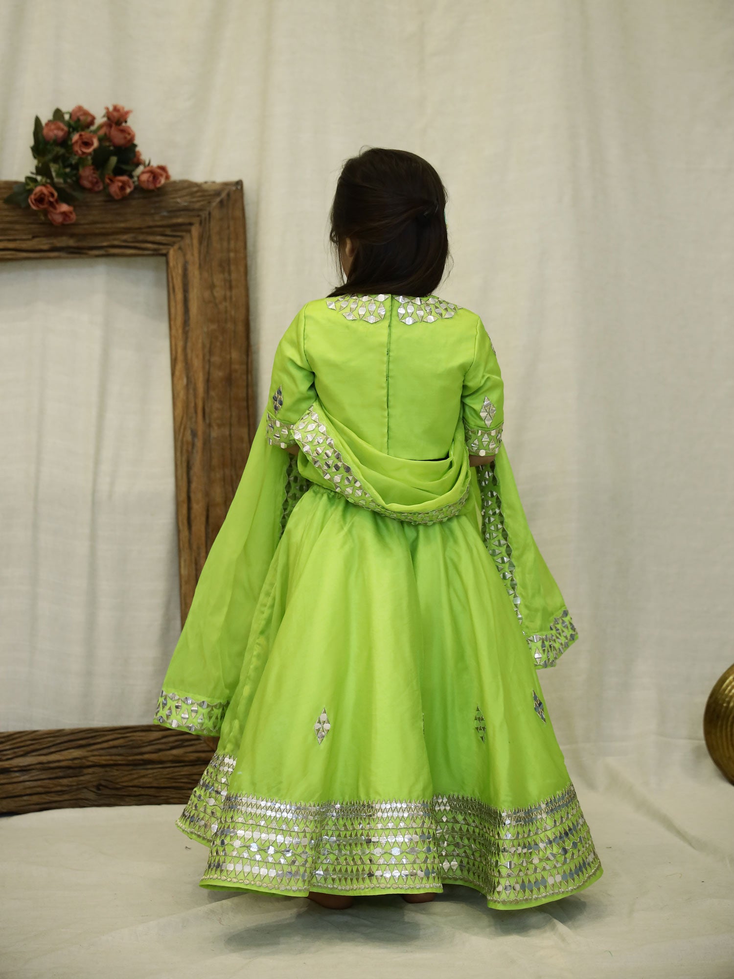 Janyas Closet Green Mirror Work Lehenga Choli with Dupatta