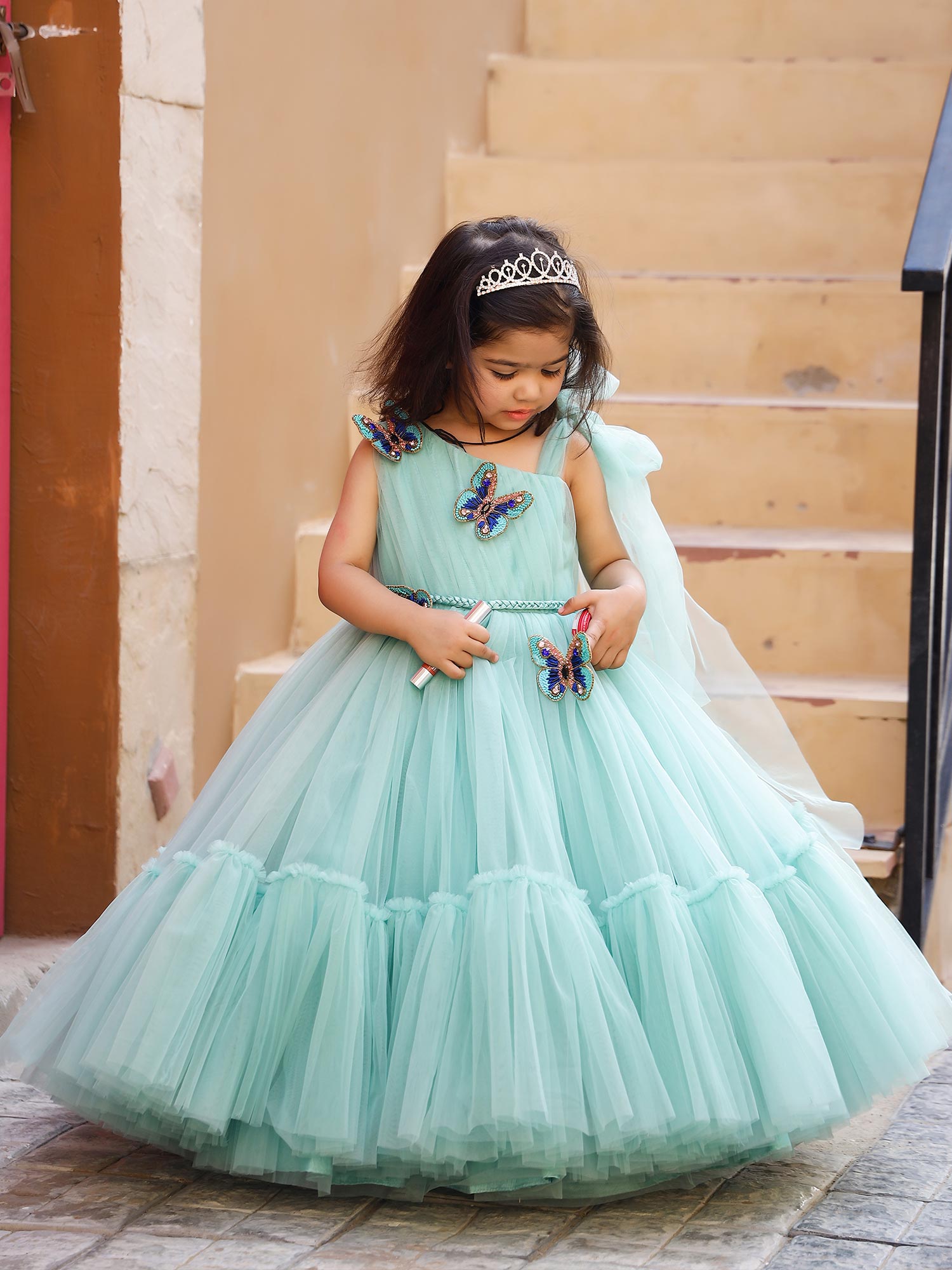 Pre-order: Green Marissa Princess Gown with hair accessory