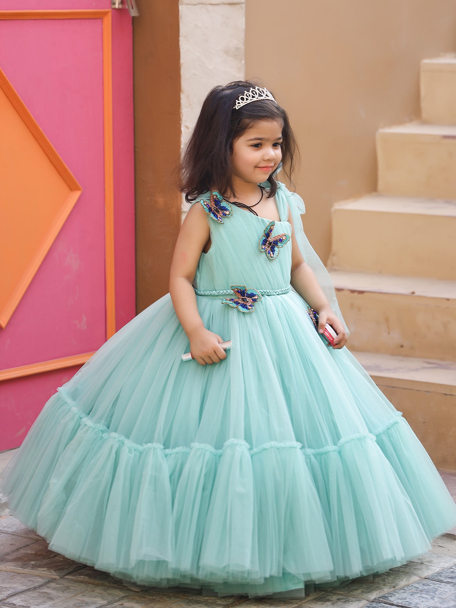 Green Marissa Princess Gown with hair accessory