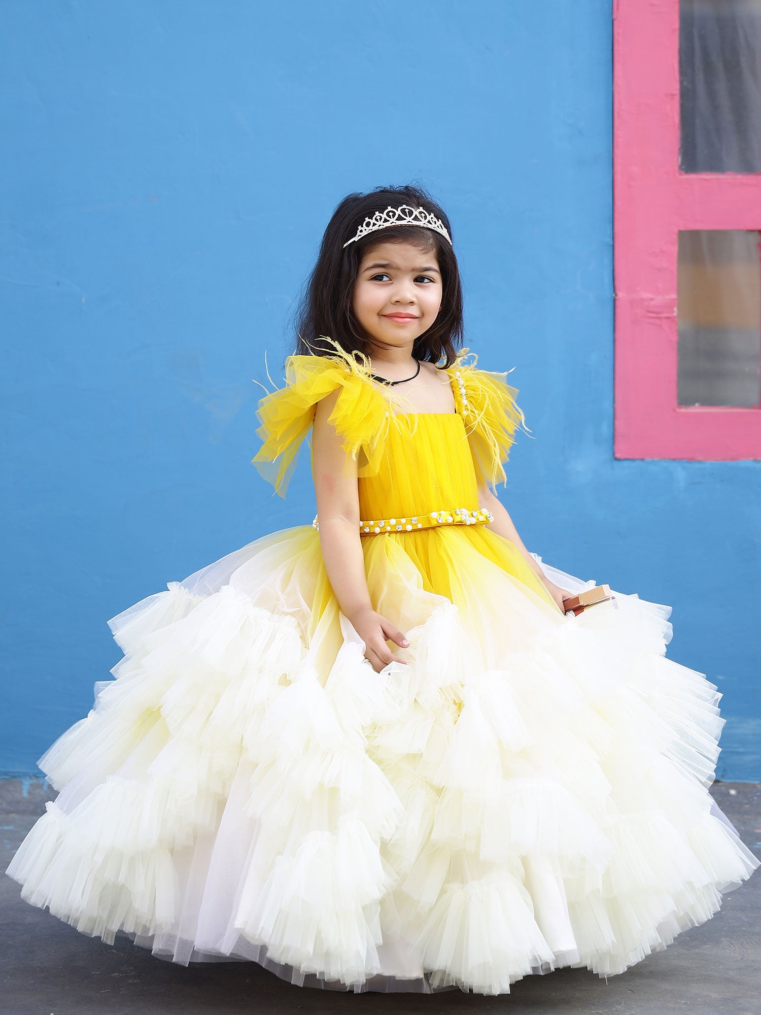 Pre-order: Shaded Yellow Frilly Birthday Gown with Hair pin