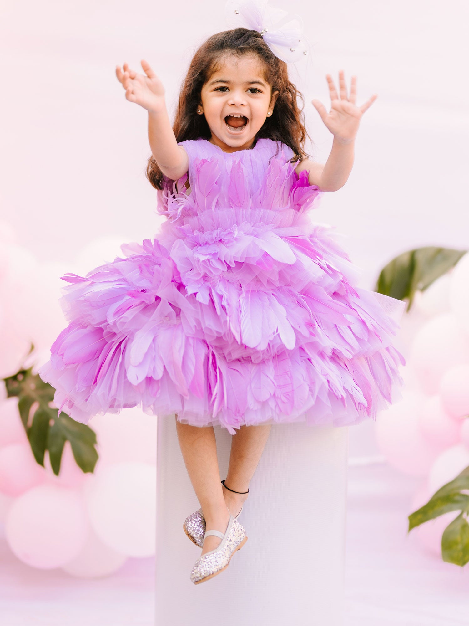 Pre-Order: Lavender Birthday Allie Feather Dress with hair Pin