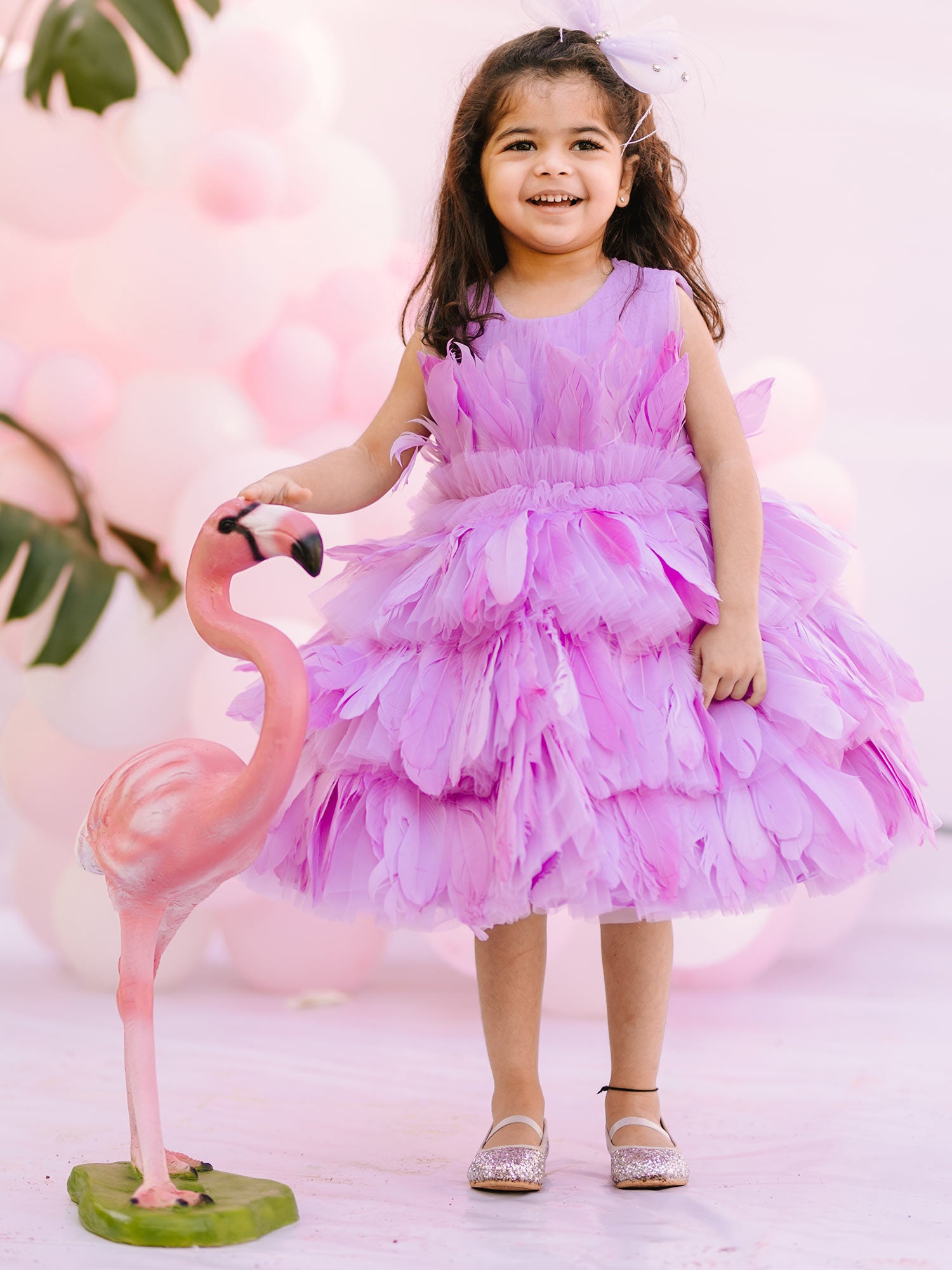 Lavender Birthday Allie Feather Dress with hair Pin