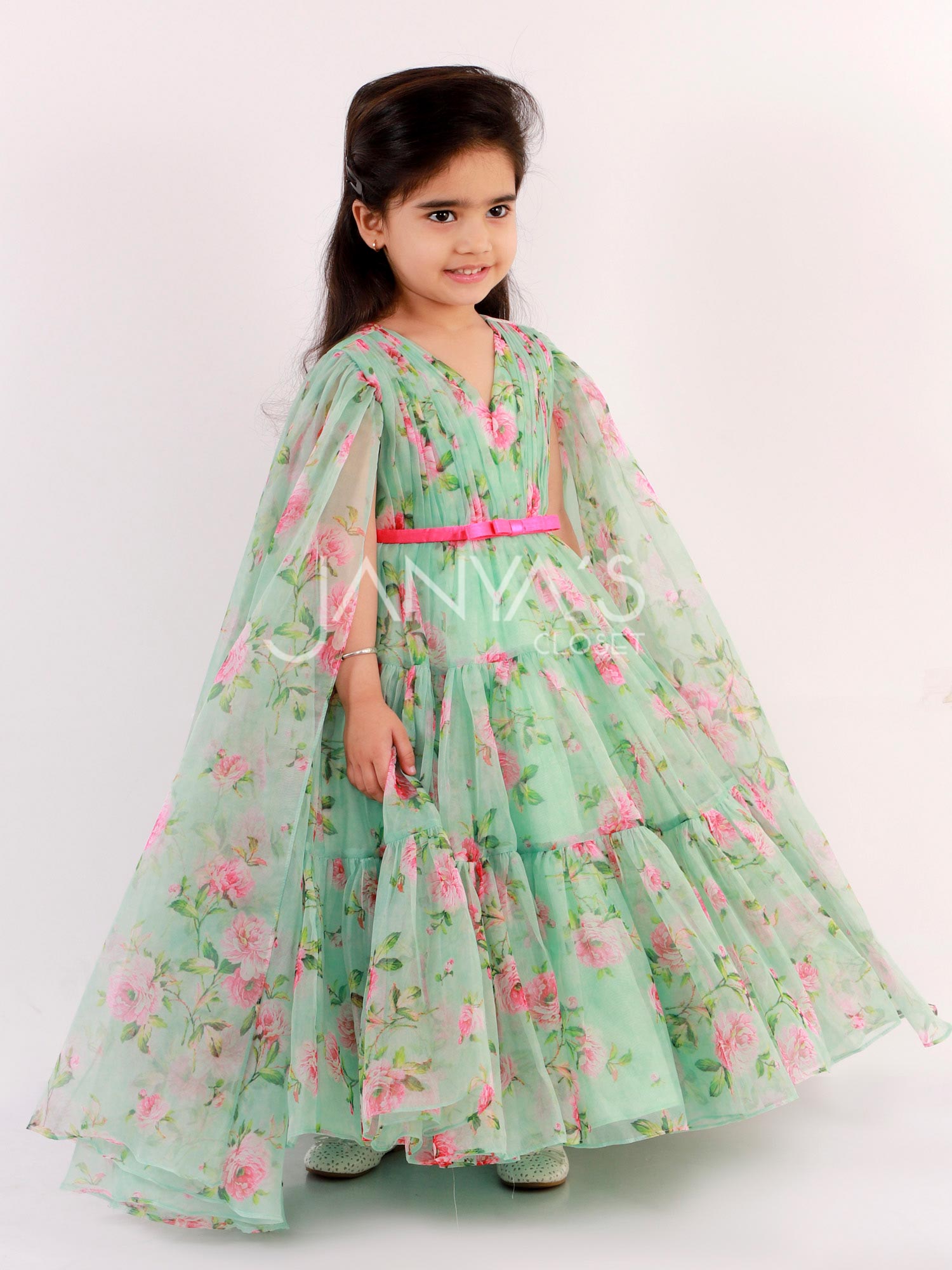 Floral Print Anarkali Gown With Stylish Long Sleeves