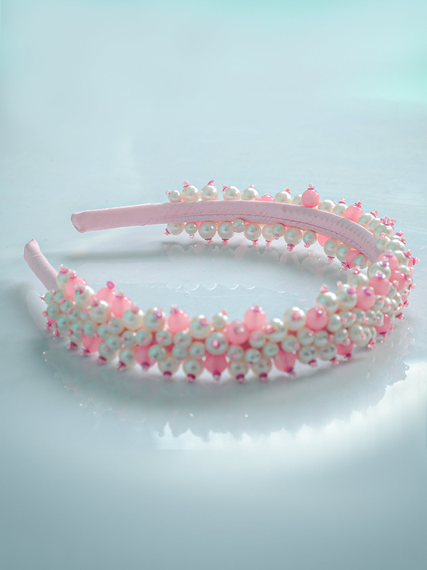 Headband With Crystal Beads In Pink & White