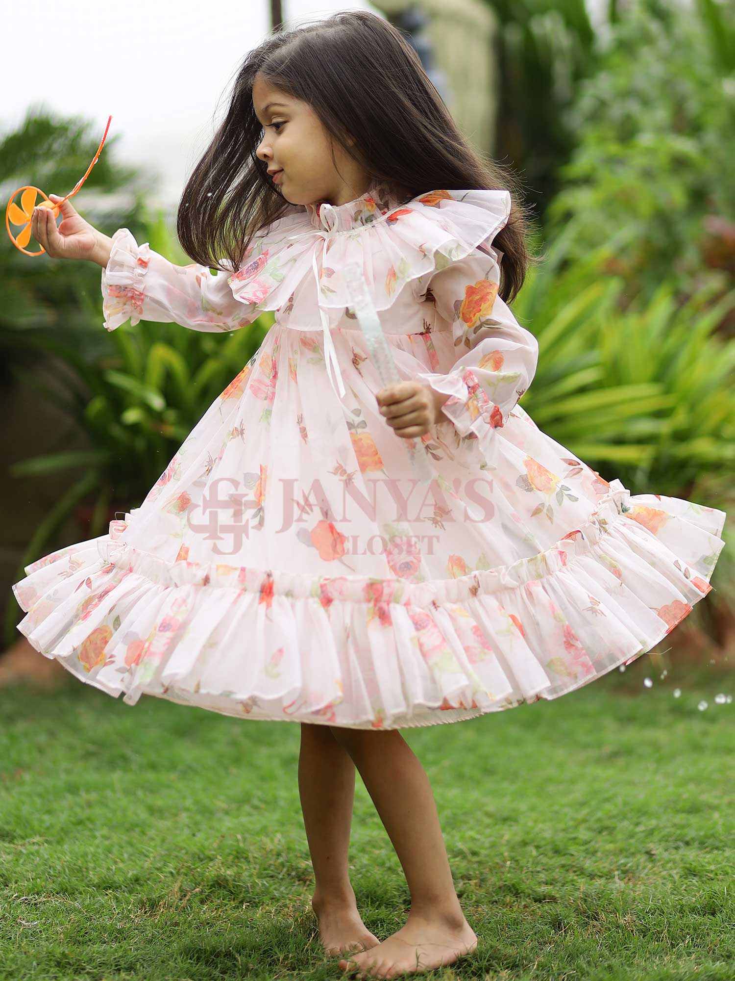 Pre Order : Dolce Floral Digital Print Party Dress For Girls