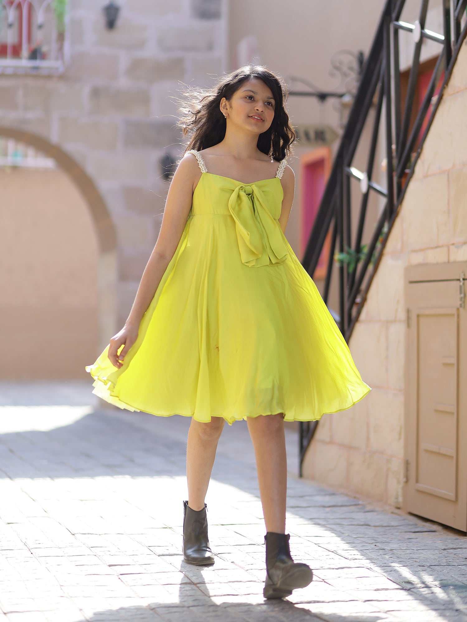 Janyas Closet Beaded Lime Party Dress In Organza