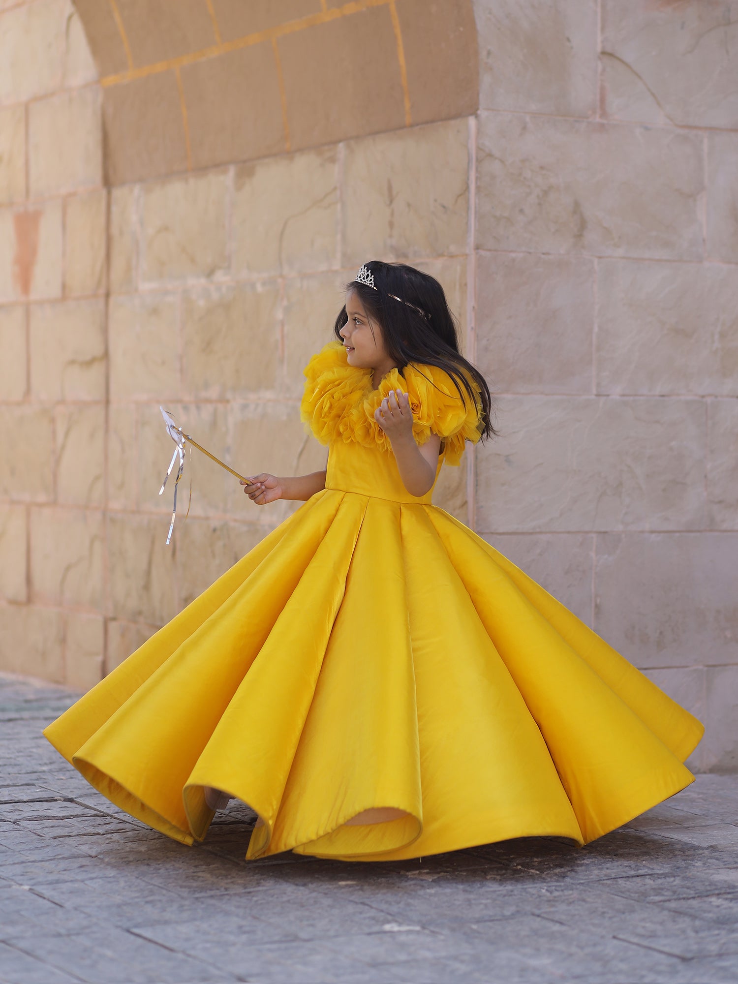 Pre Order : Yellow Couture Gown With Hair Accessory