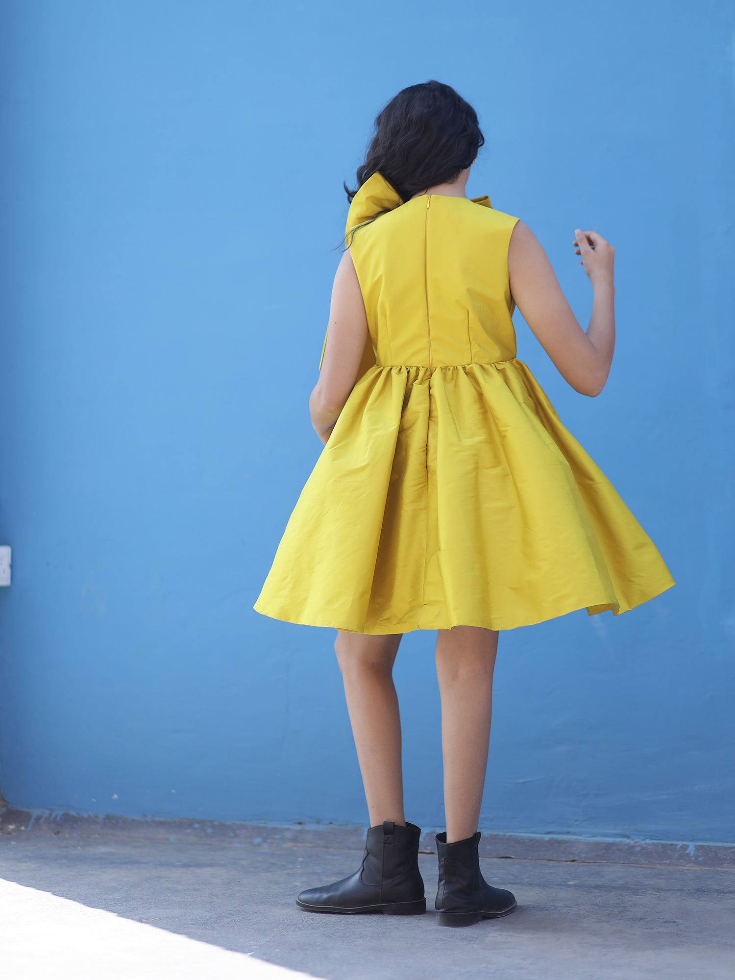 Pre-order: Yellow Taffeta Bow Dress