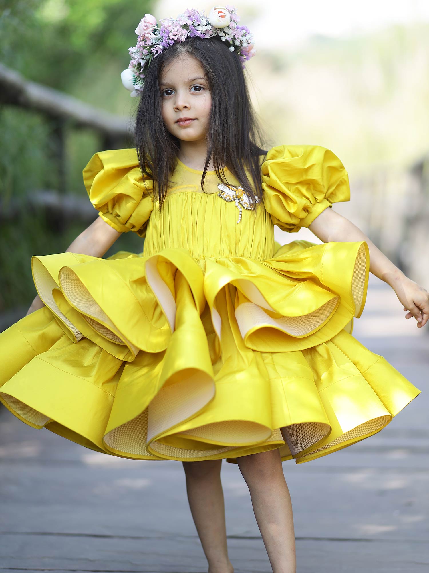 Pre Order : Yellow Zendaya Birthday Party Dress With Hiar Pin
