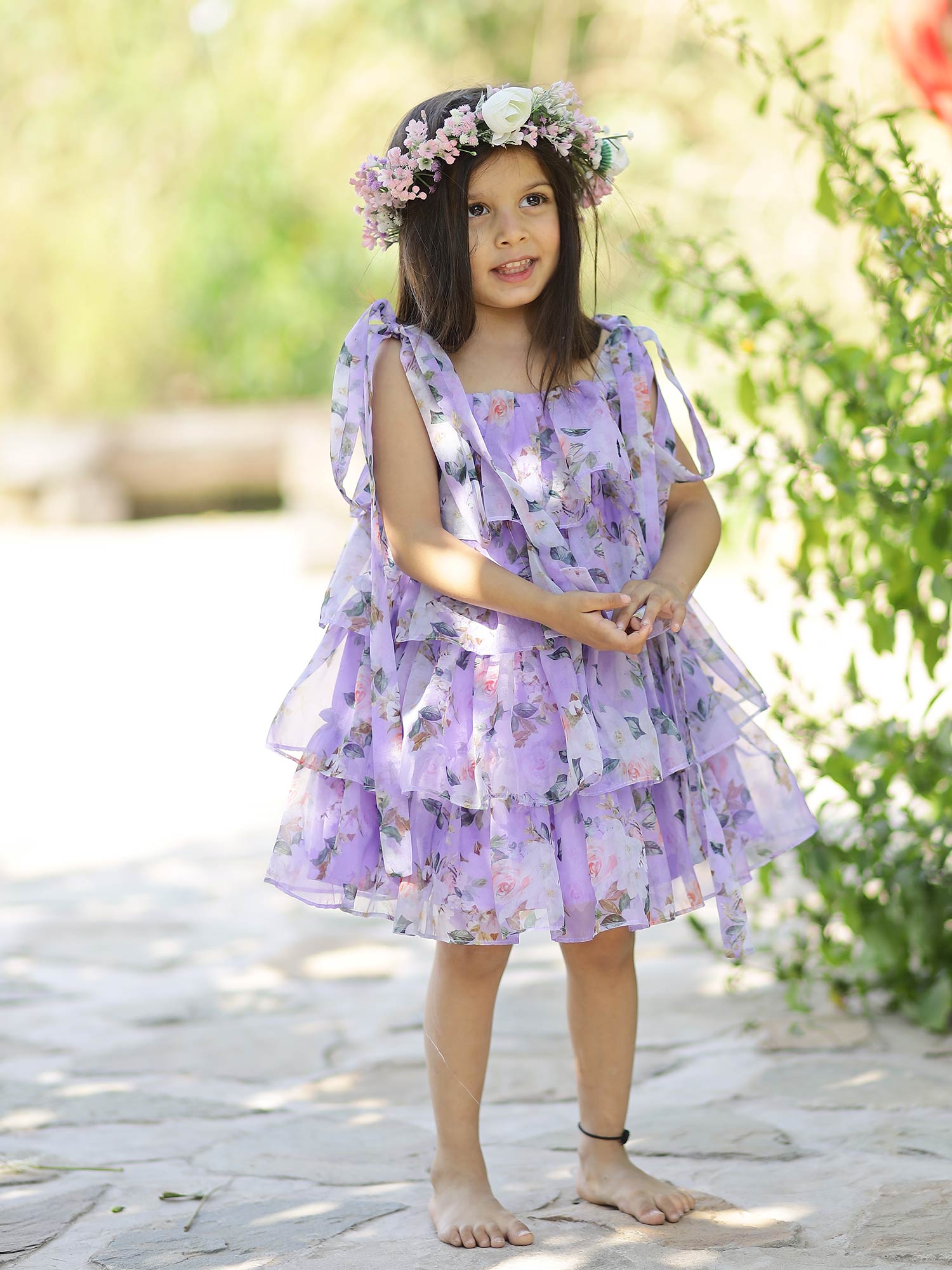 Pre Order : Printed Floral Lavender Party Dress