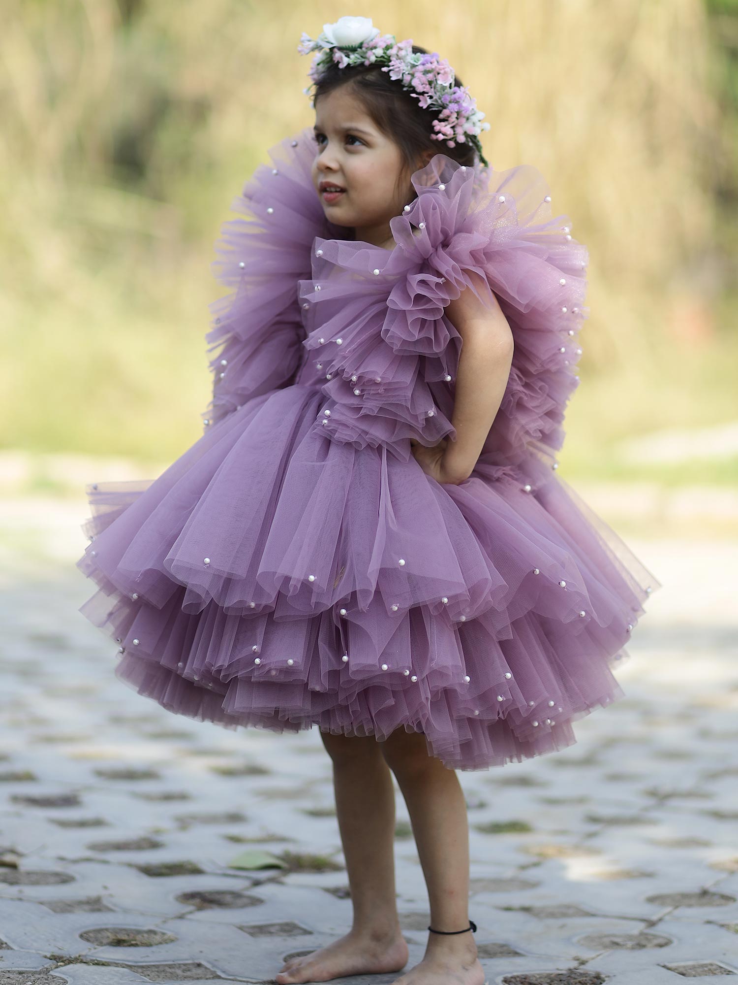 Pre Order : Princess Khloe Birthday Dress With Pearls And Hair Pin
