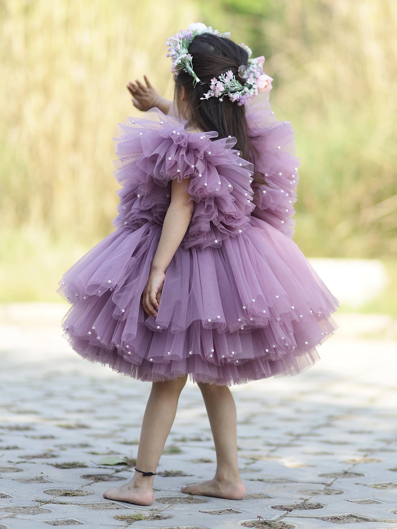 Pre Order : Princess Khloe Birthday Dress With Pearls And Hair Pin