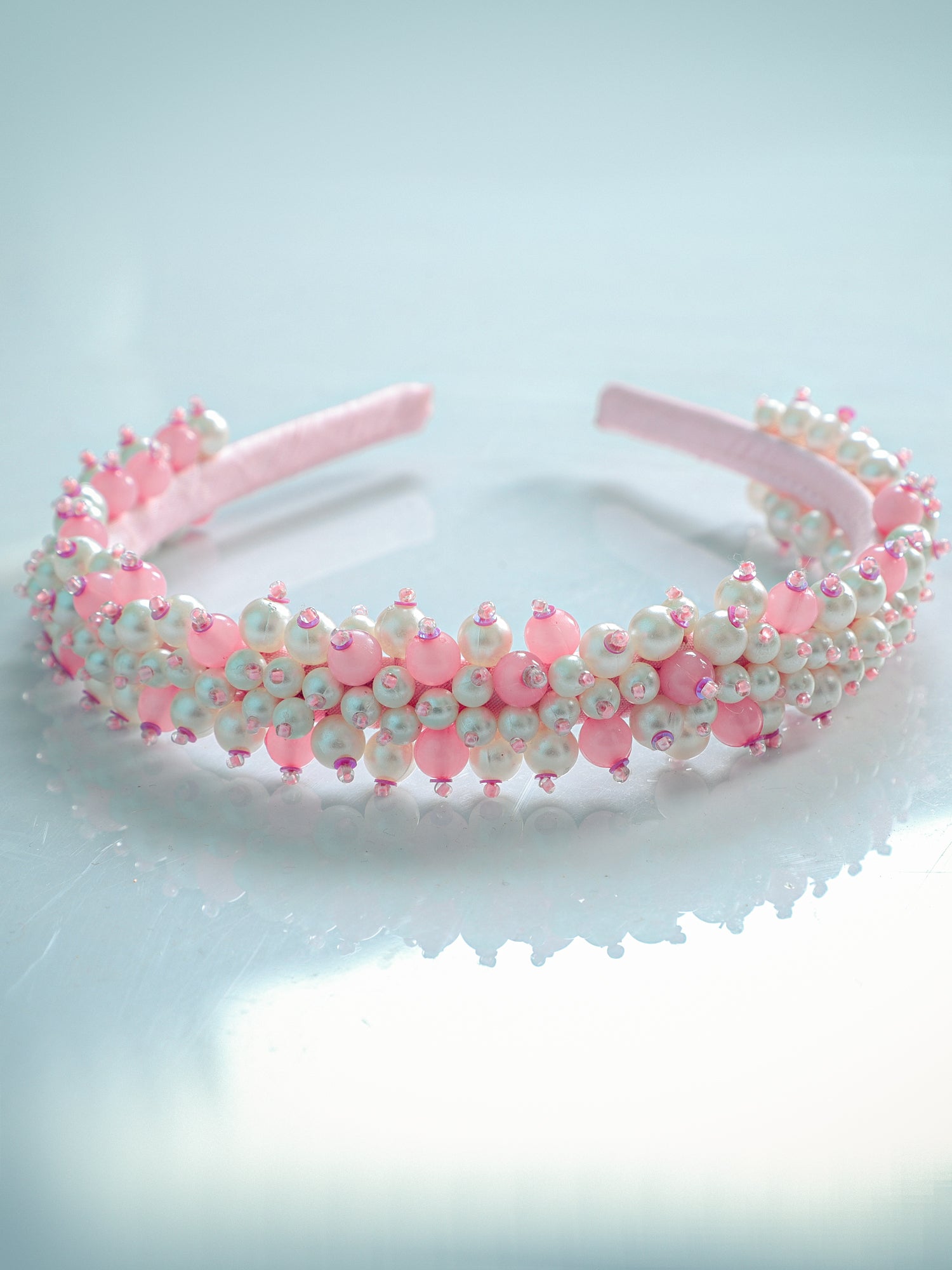 Headband With Crystal Beads In Pink & White
